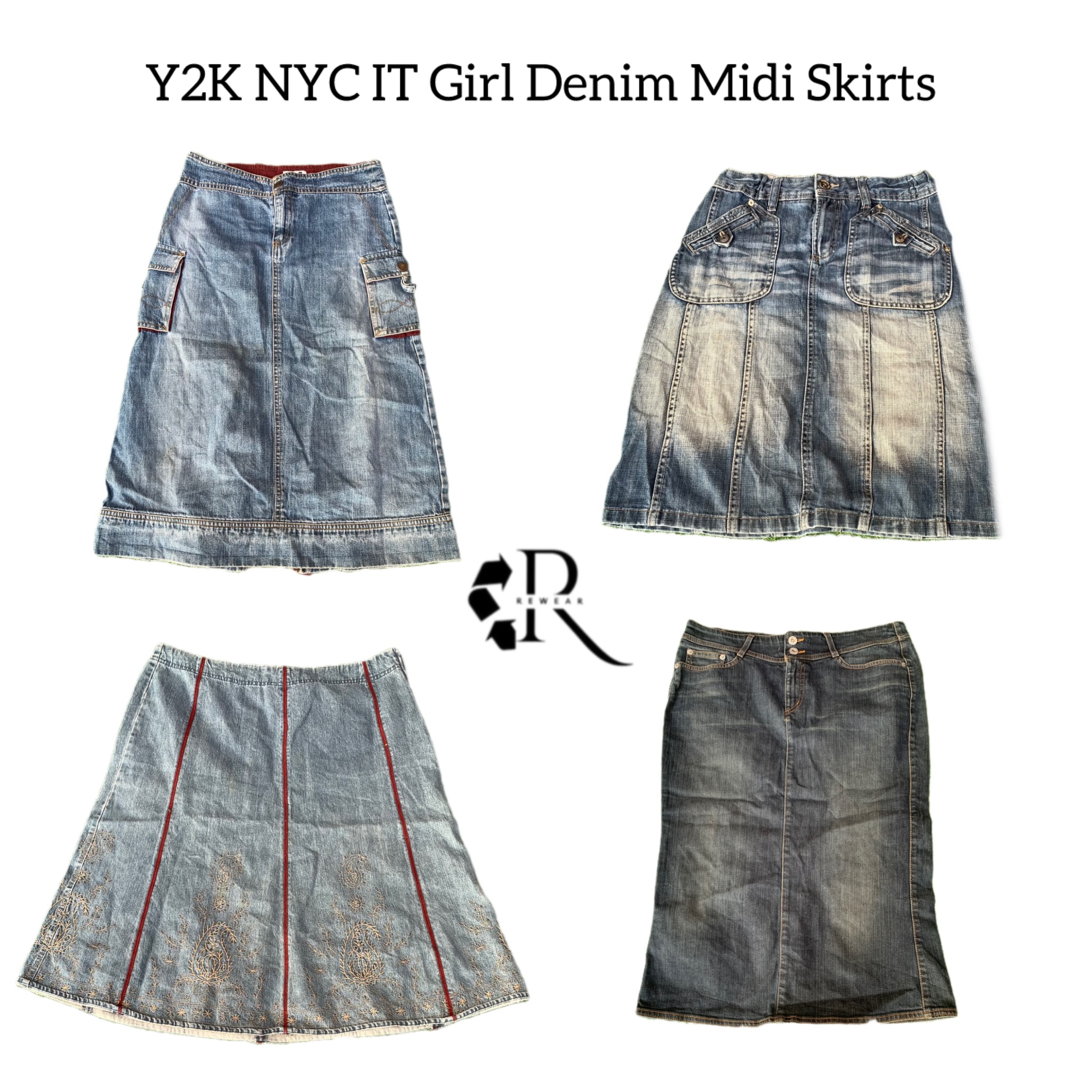 Y2K NYC IT Girl Denim Midi Skirts RW- 1531