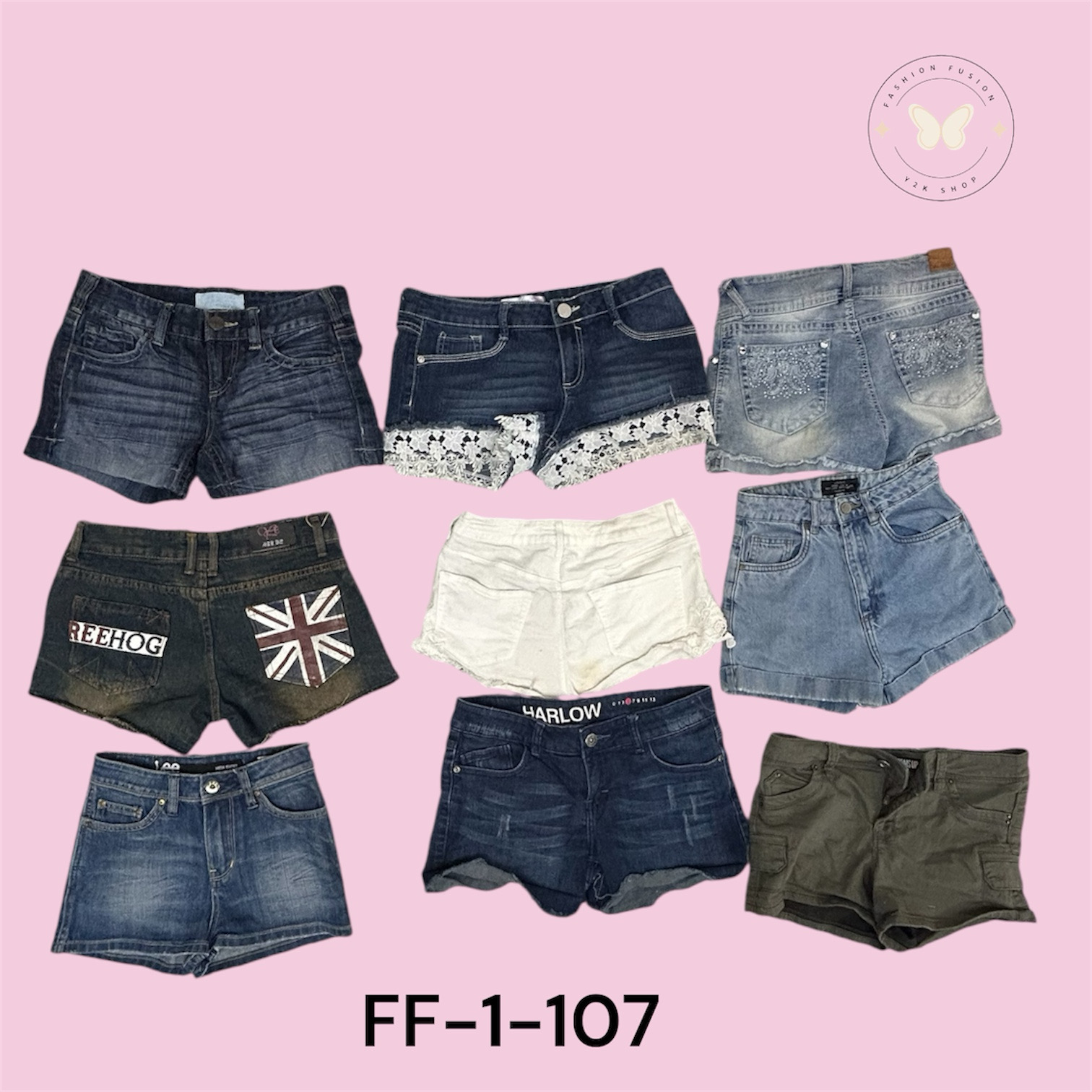 High-Waist Denim Mini Shorts with Raw Hem (FF-1-107)