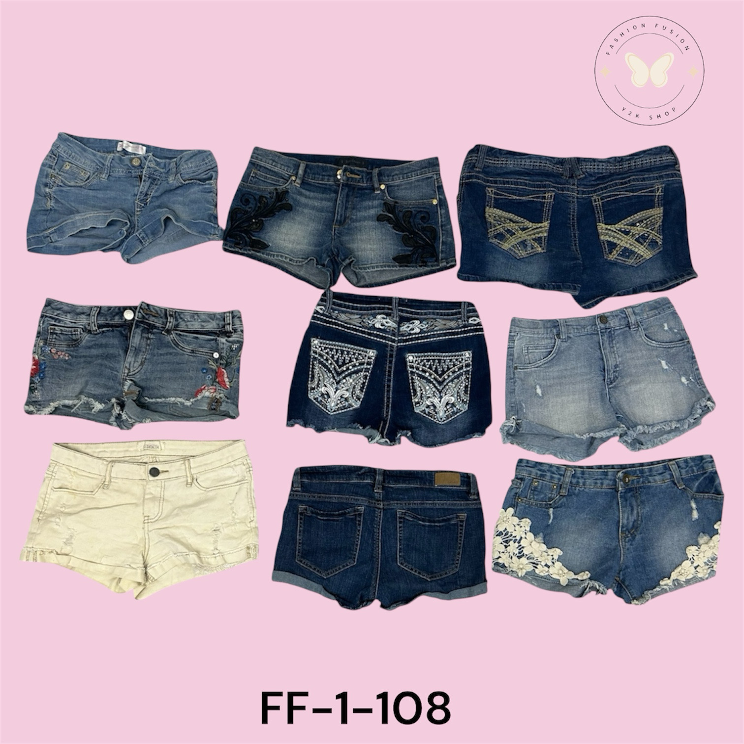 Mid-Rise Denim Mini Shorts with Button Closure (FF-1–108)