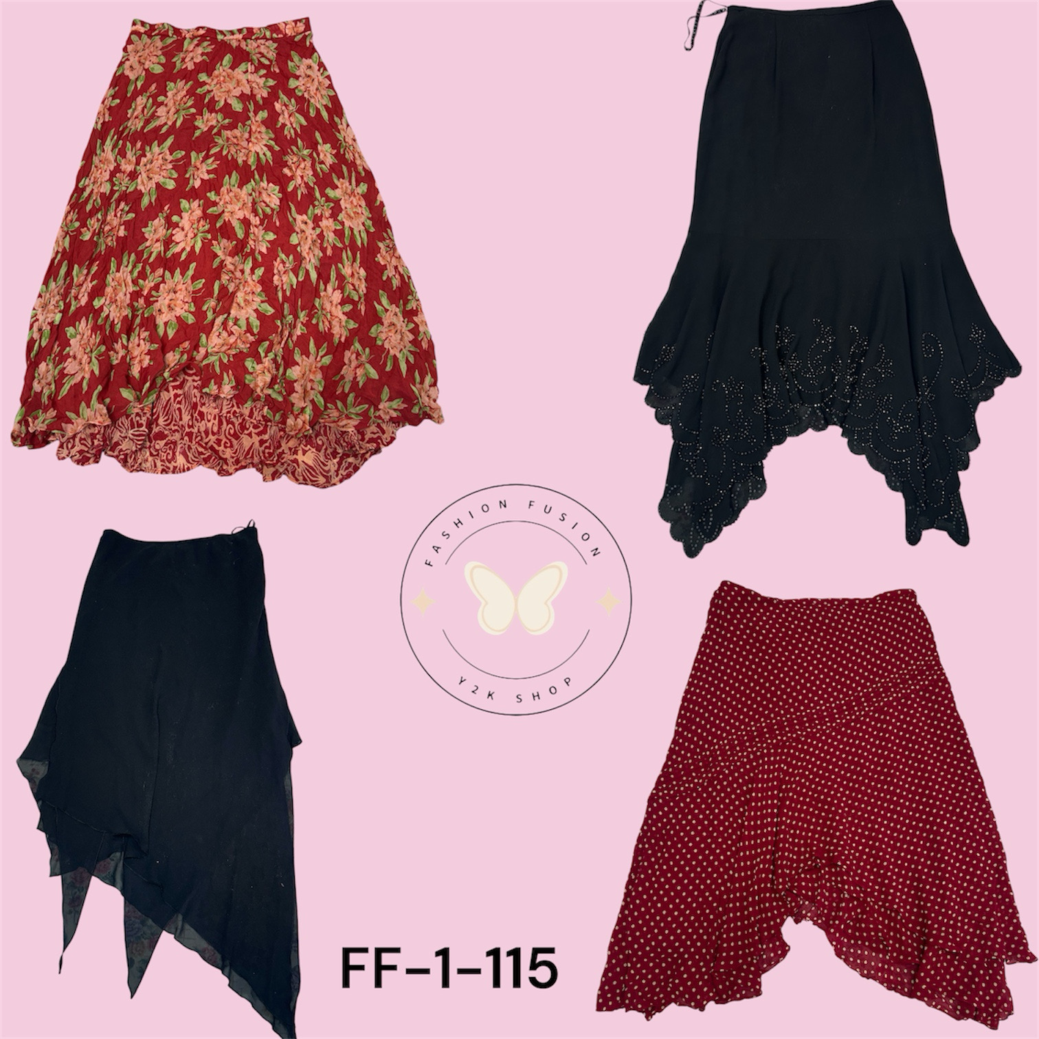 High-Quality Floral Print red and black Polyester Skirt for Women  (FF-1-115)