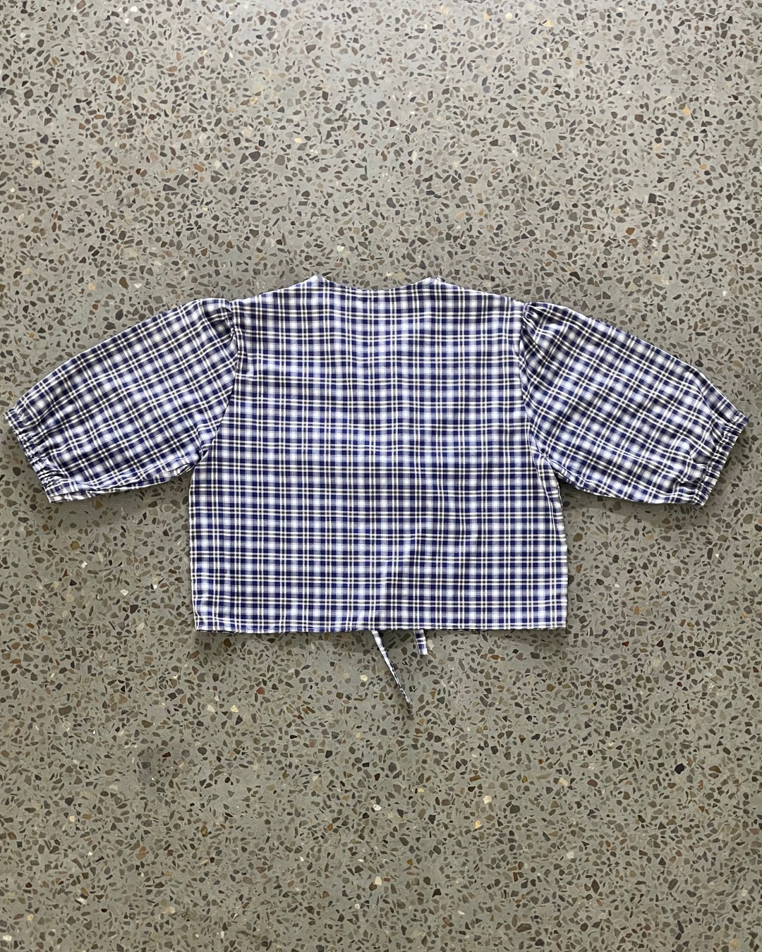 Upcycled Plaid Lace-Up Blouse