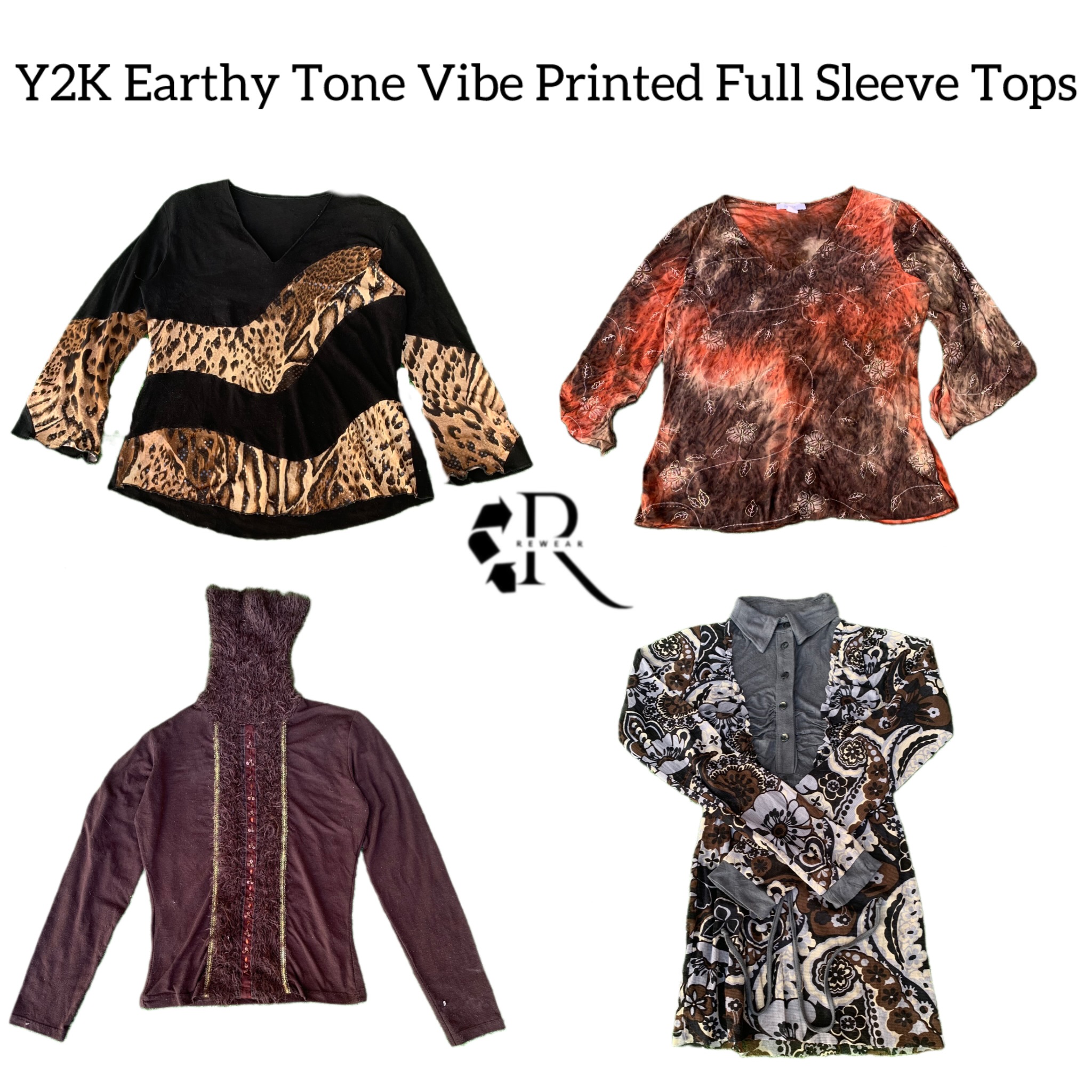 Y2K Erdige Ton Vibe Langarm Oberteile RW-1533