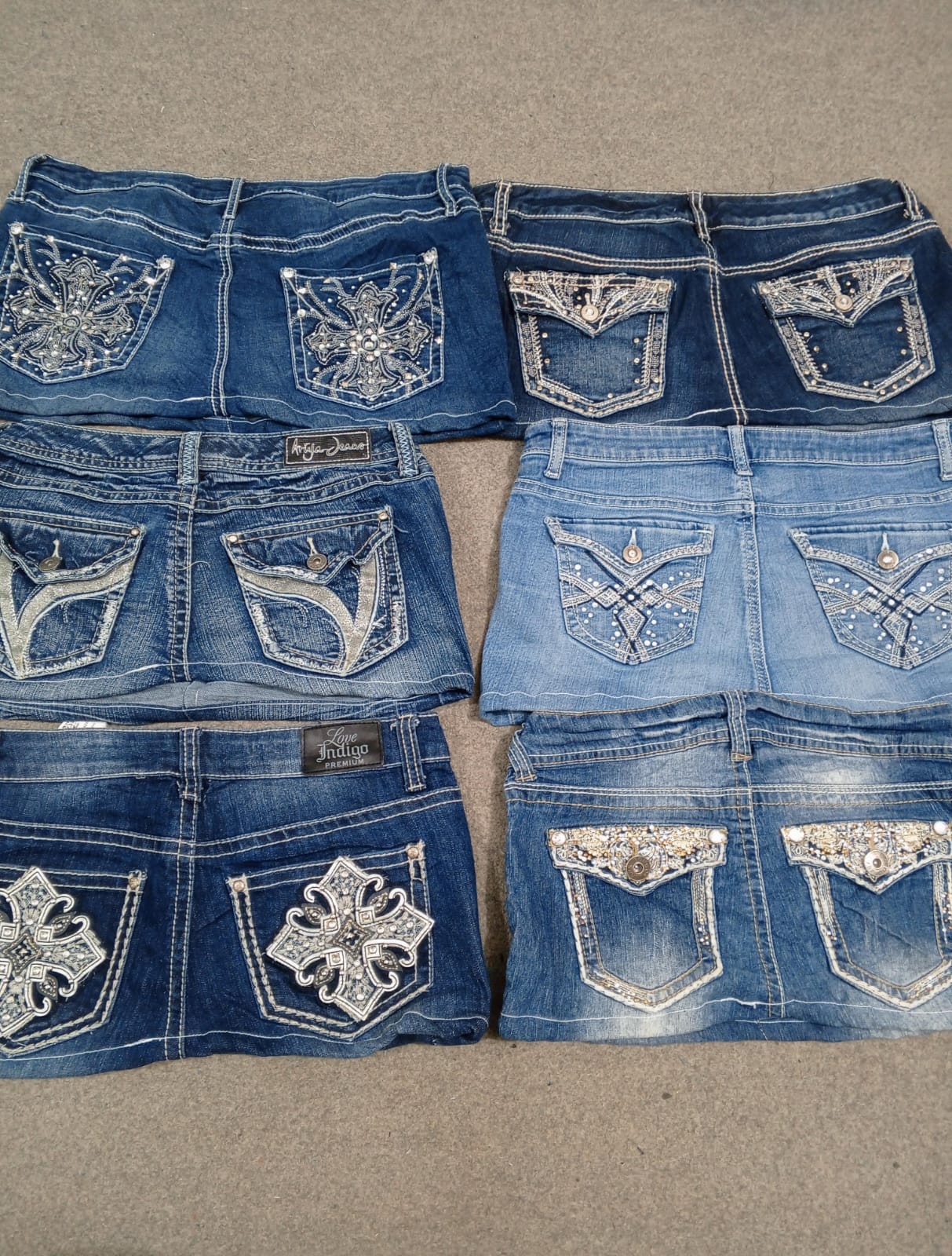 HD1342 Ladies Upcycled Y2K Embellished Denim Micro Mini Skirts