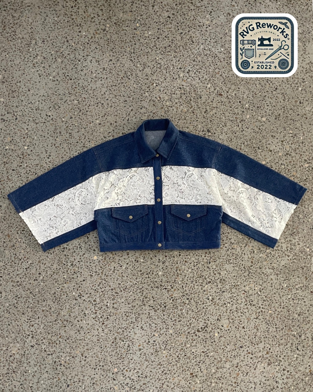 Upcycled Denim Lace Cropped Jacket