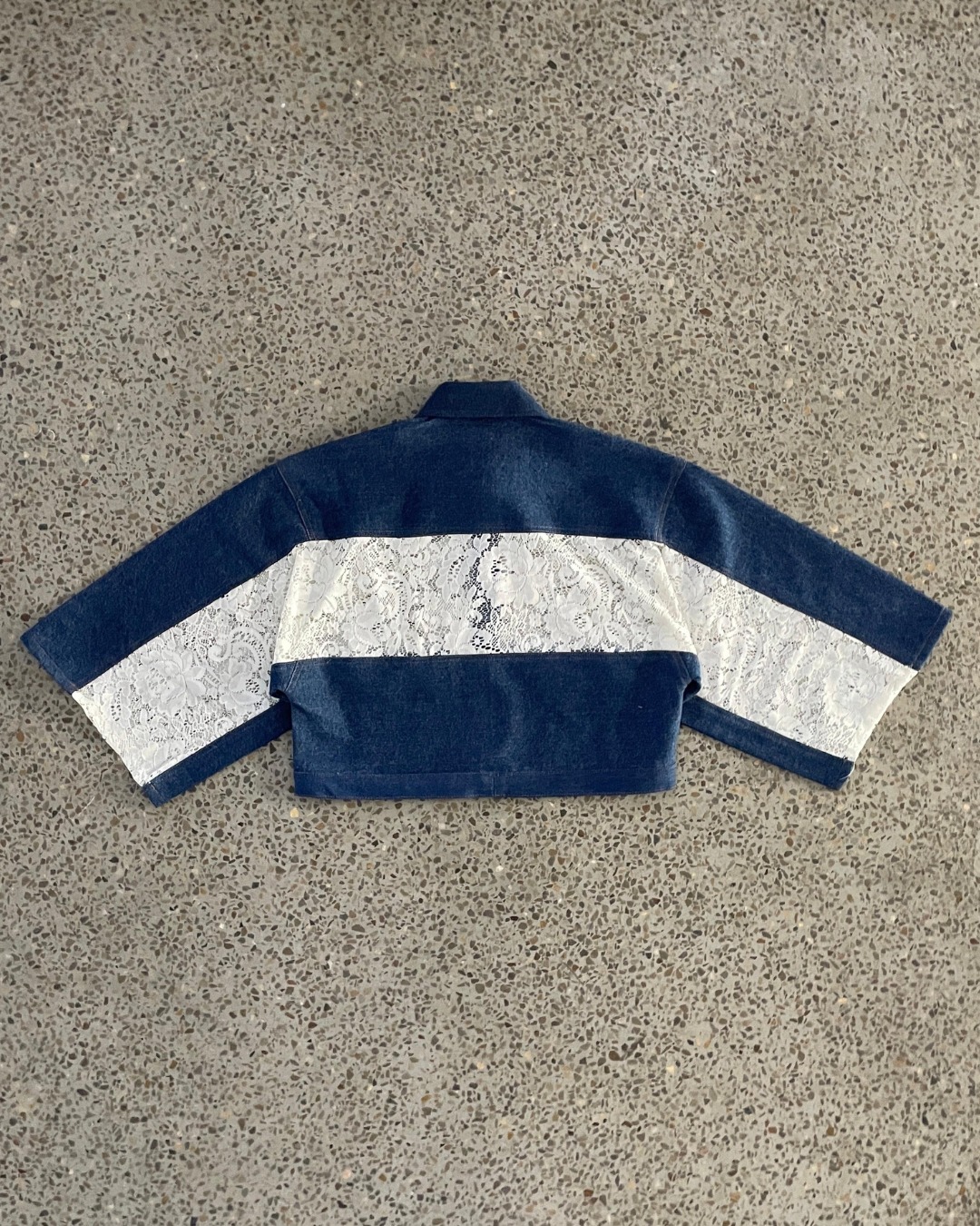 Upcycled Denim Lace Cropped Jacket