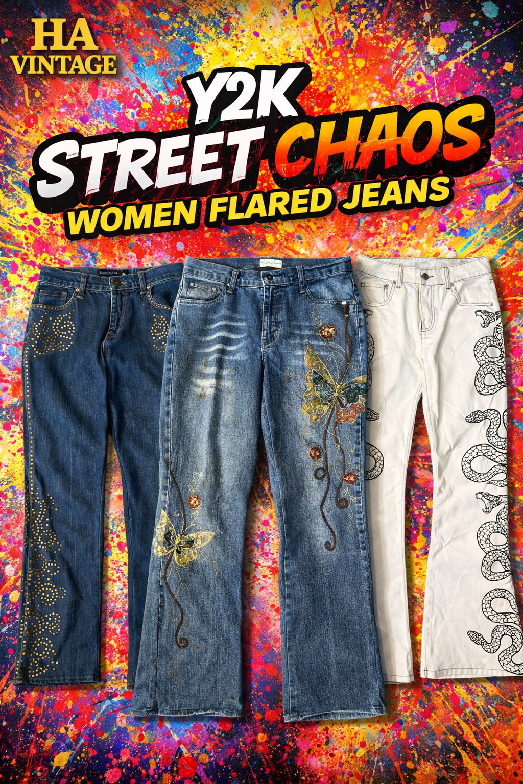 Y2K Street Chaos Flared Denim Jeans