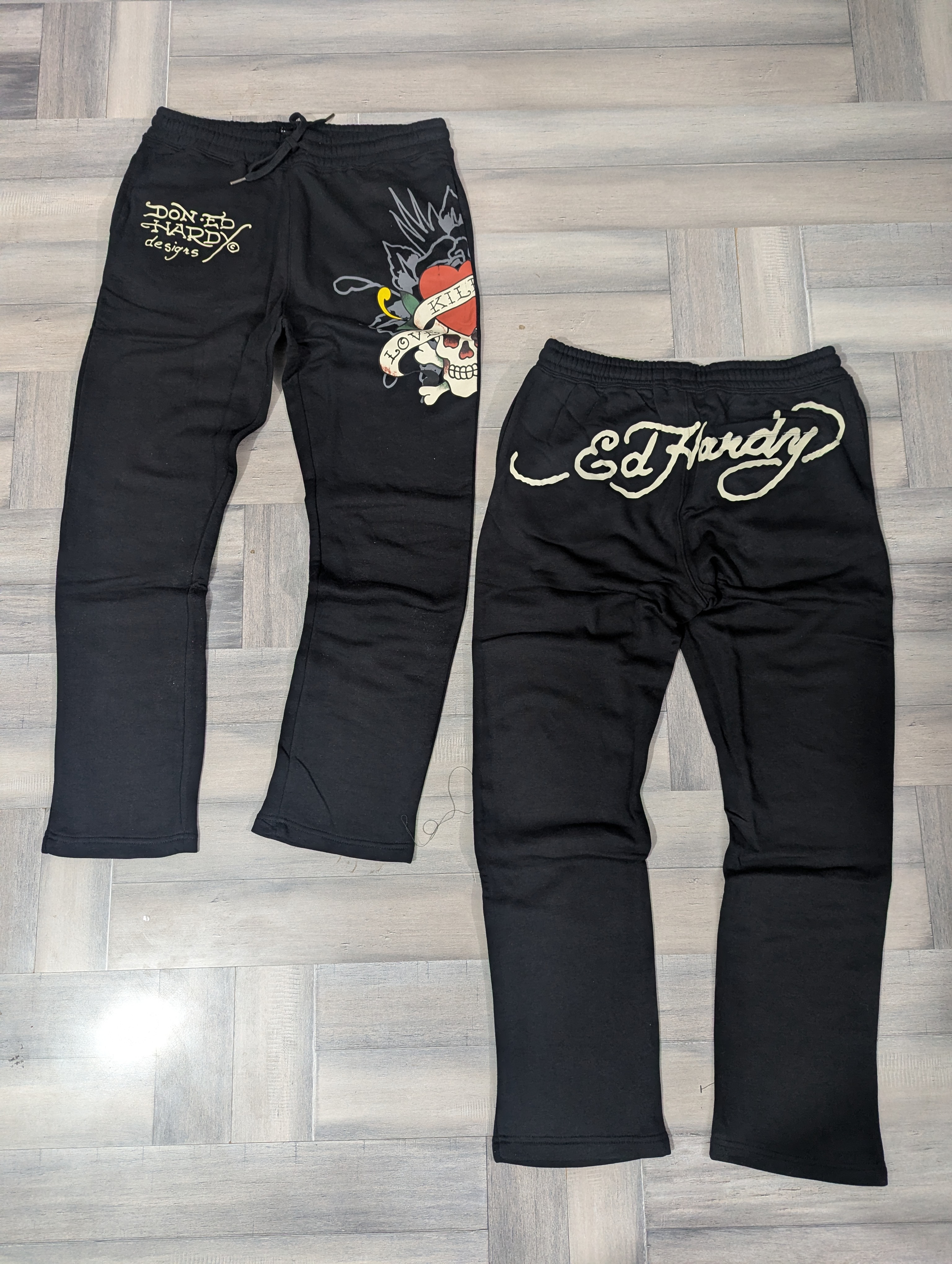 Calças Pretas Flare Ed Hardy Femininas 'Love Kills Slowly'