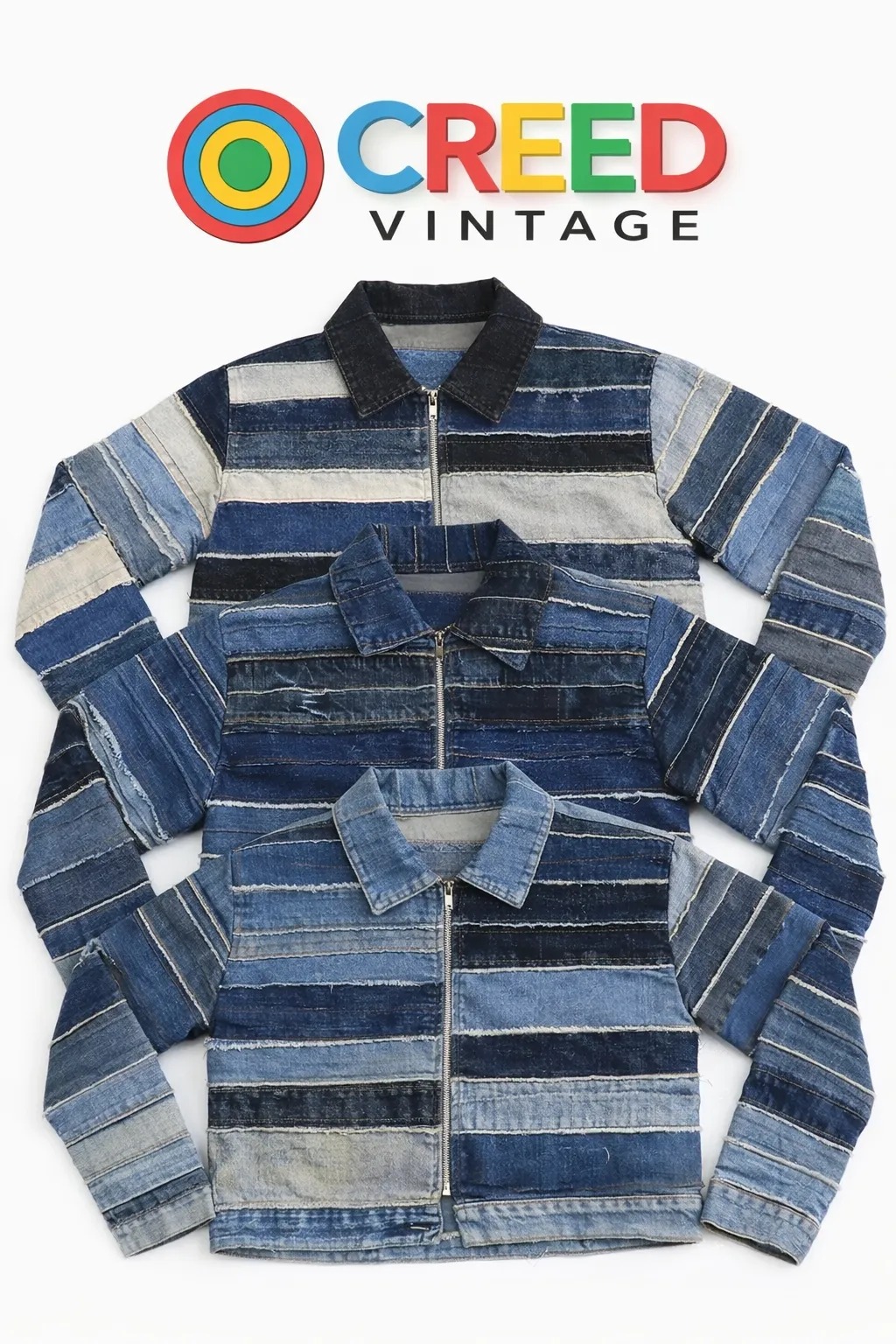 CR1209  Upcycled Striped Denim Zip Jacket