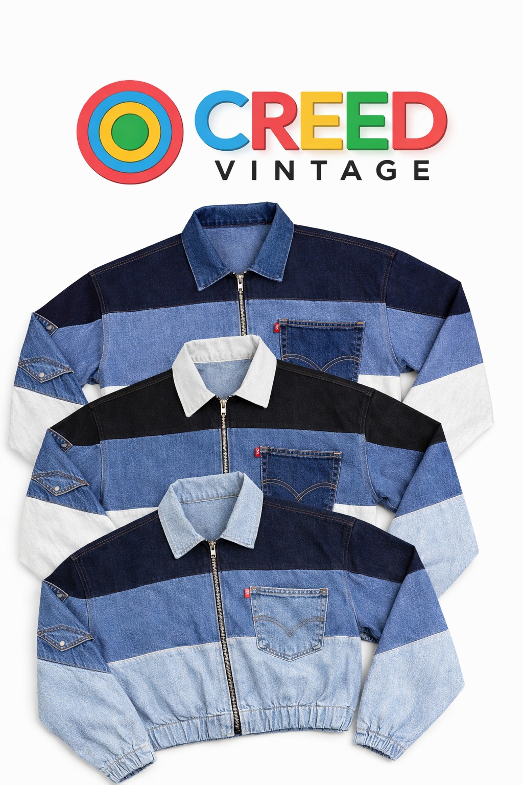 CR1210 Upcycled Color-Block Denim Zip-Jacke