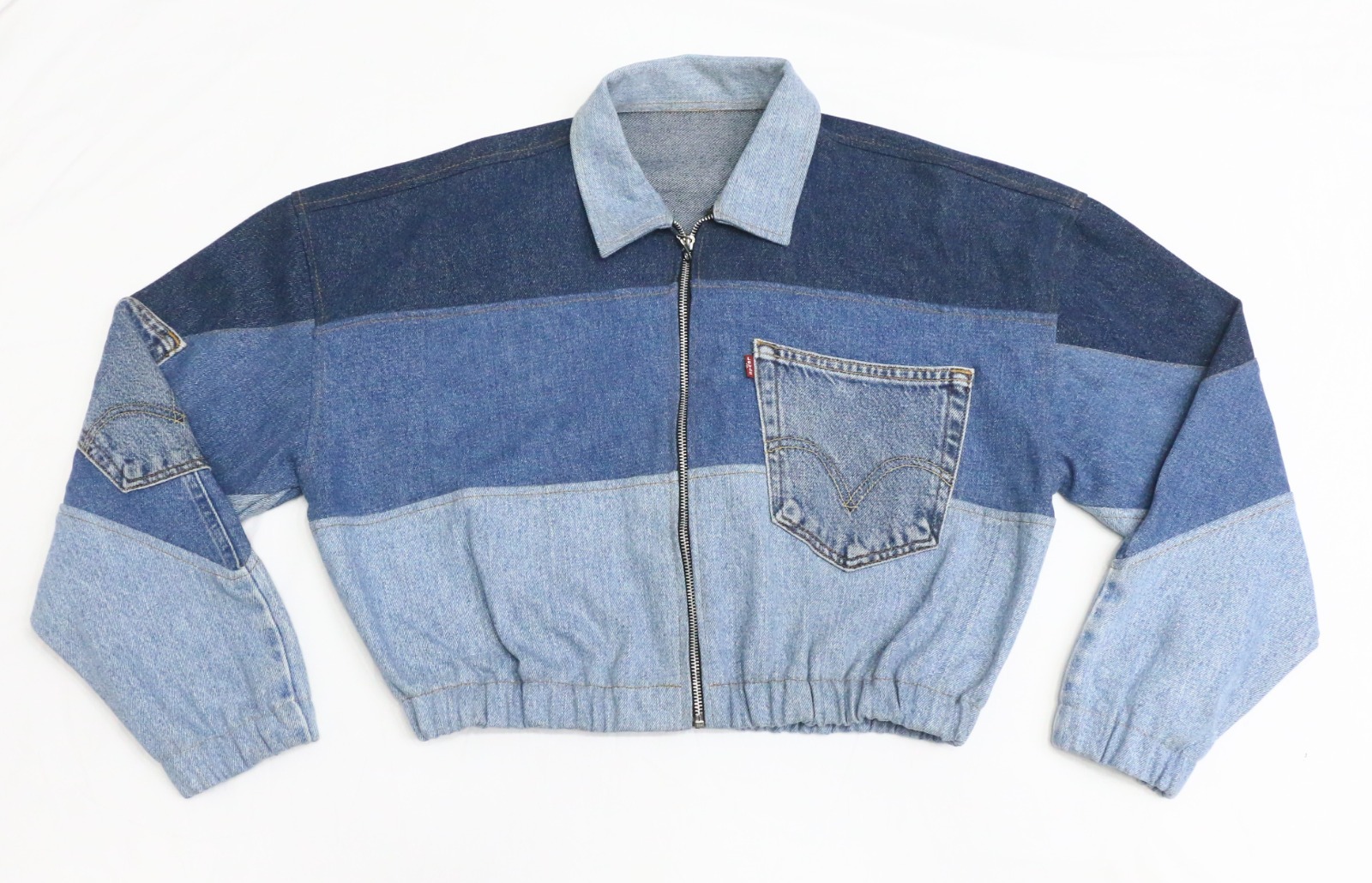 CR1210 Upcycled Color-Block Denim Zip-Jacke