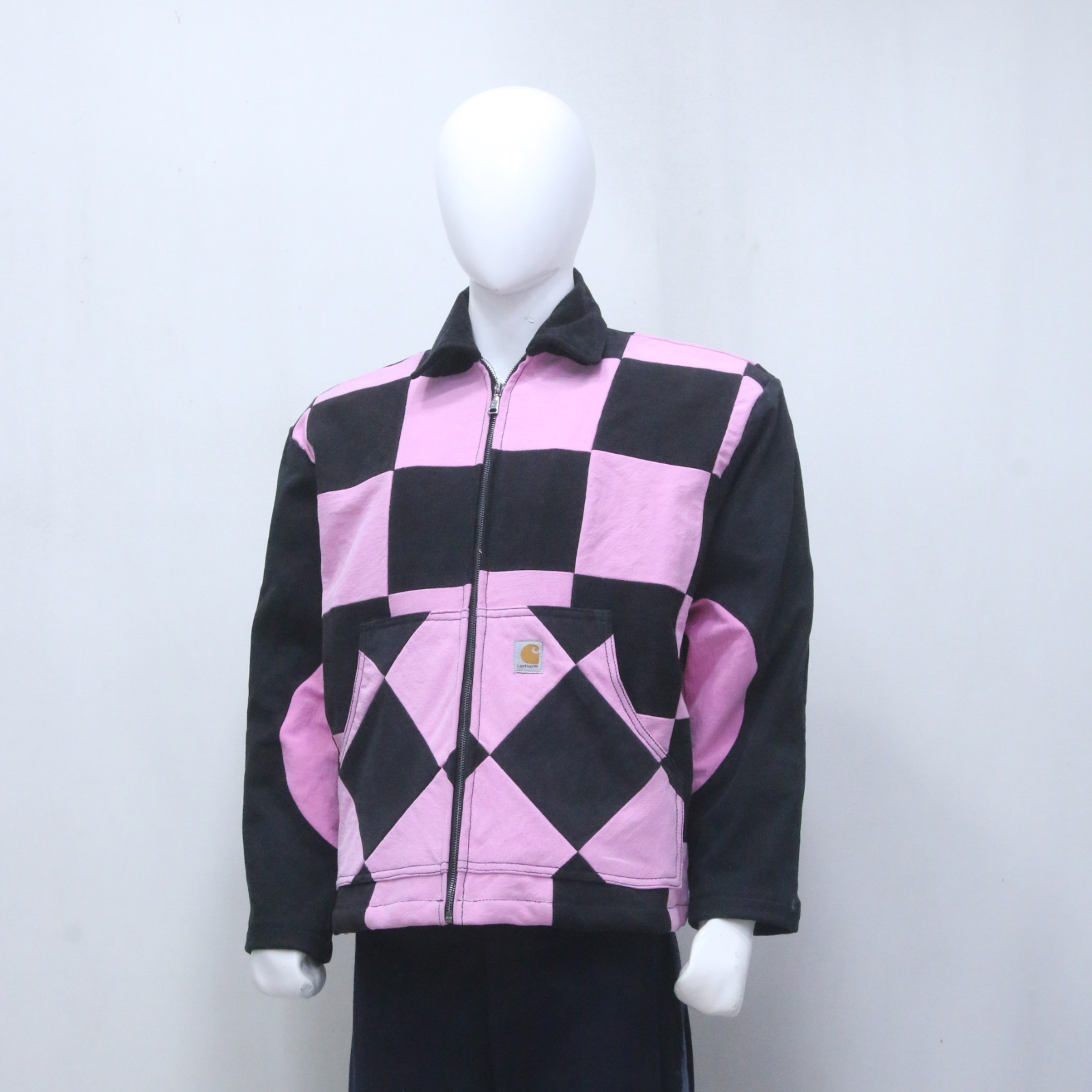 CR1228  Upcycled Pink & Black Checkerboard Work Jacket