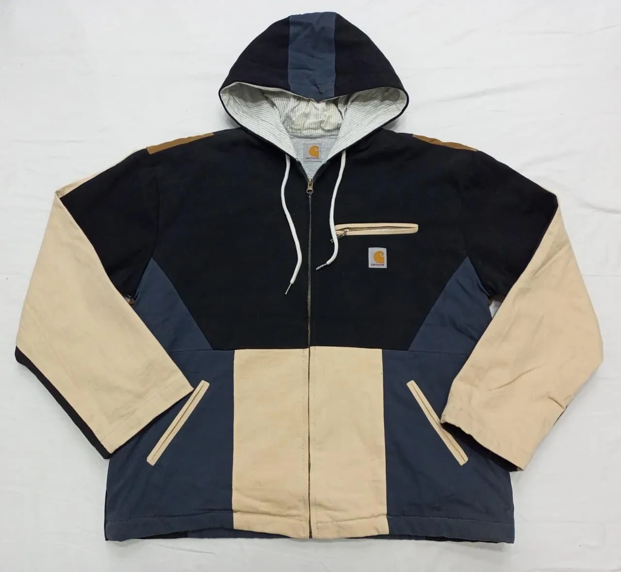 CR1232 Upcycled Carhartt Colour-Block Hooded Jacket