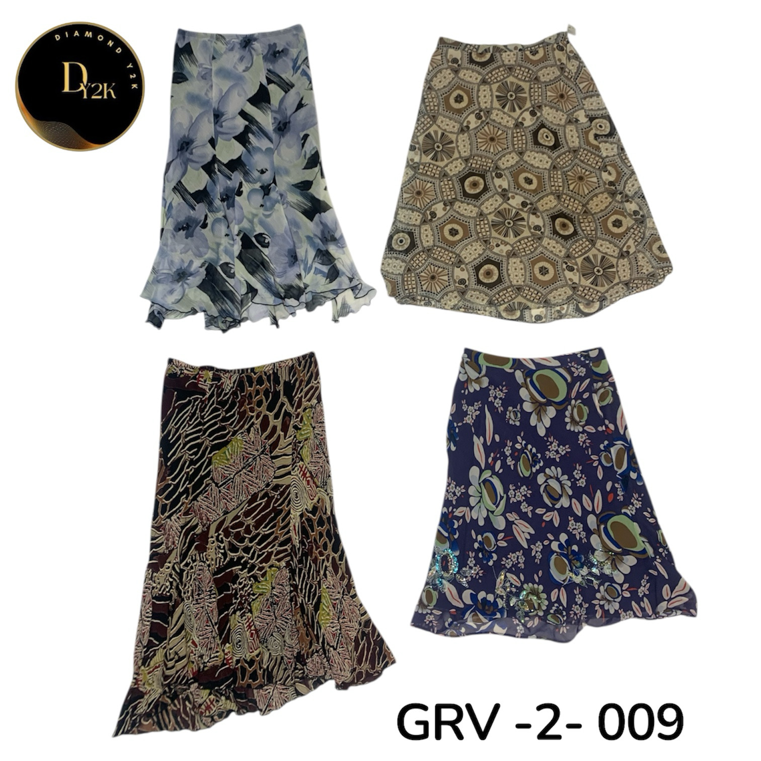 Saia de Poliéster Impressa Y2K Mix Autêntica | Estética Vintage dos Anos 2000 (GRV-2-009)