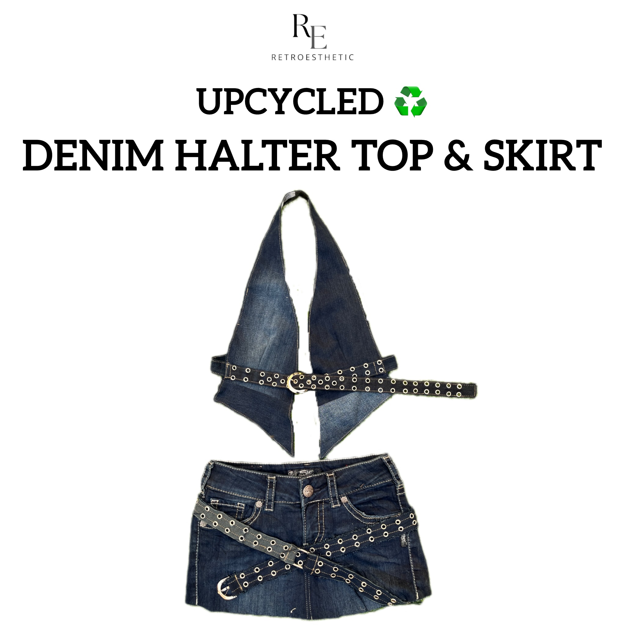 Upcycled Denim Halter Top & Skirts