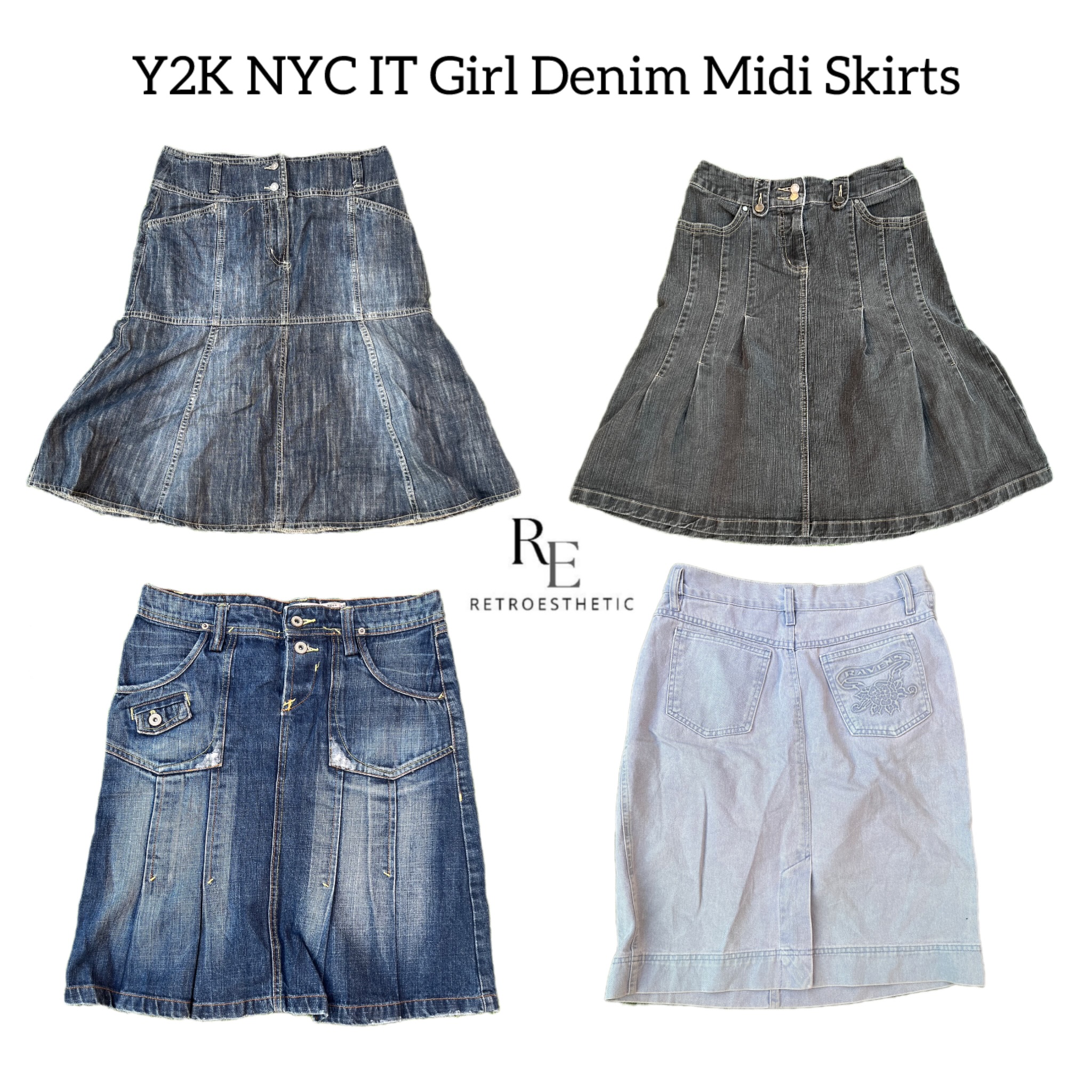 Jupes midi en denim Y2K NYC IT Girl RE-2762