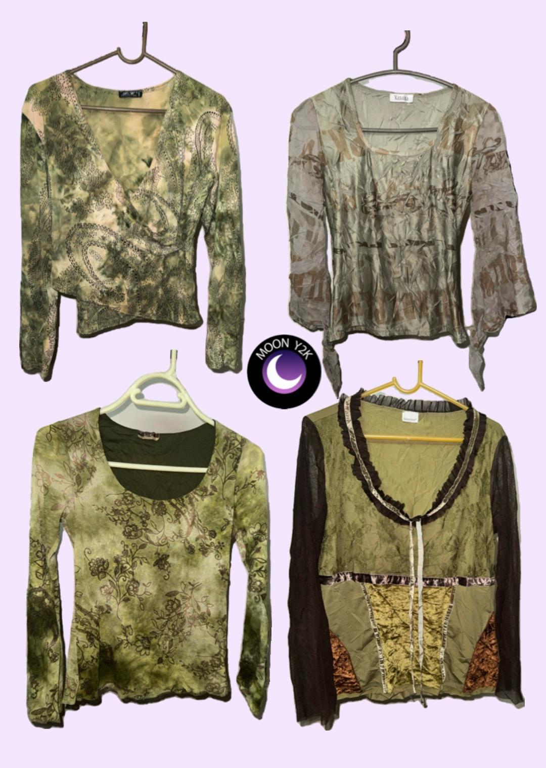Y2k Grungy Olive Green Mesh Tops mix (M-1129)