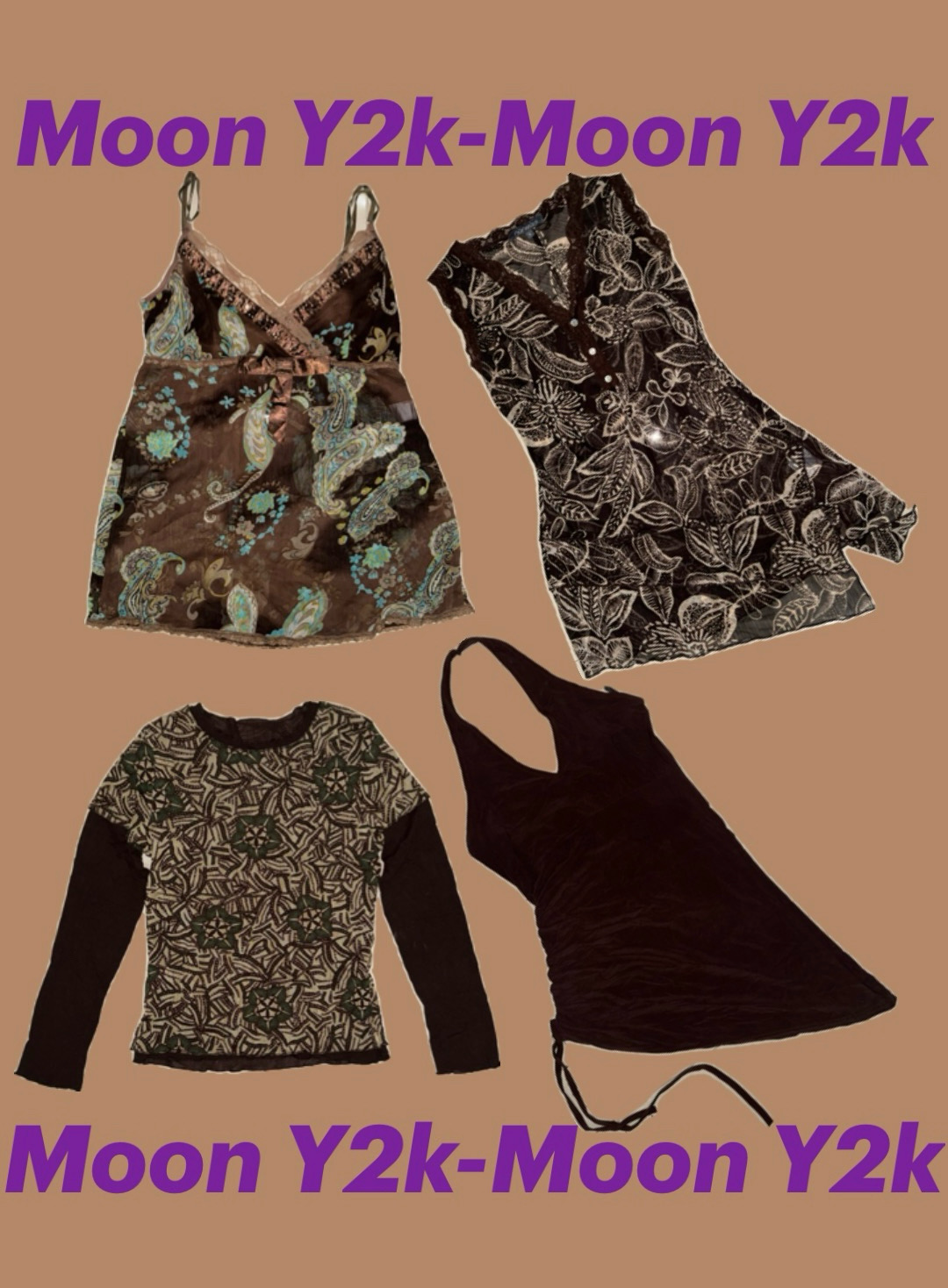Y2k Grungy Brown Boho Tops (M-1138)