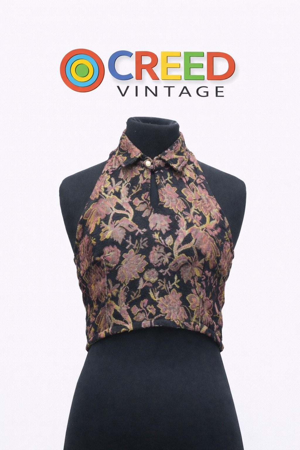 CR1267 Upcycled Floral Halter Crop Top