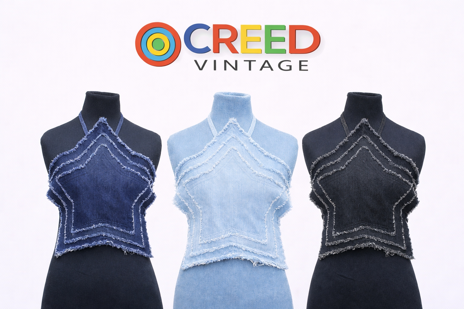 CR1268 Upcycled Denim Star Haltertop
