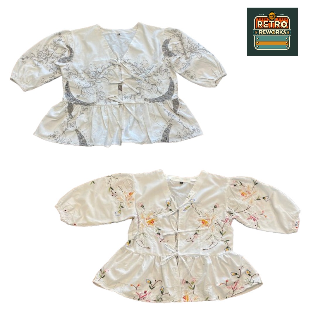 アップサイクルテーブルクロス半袖ブラウス