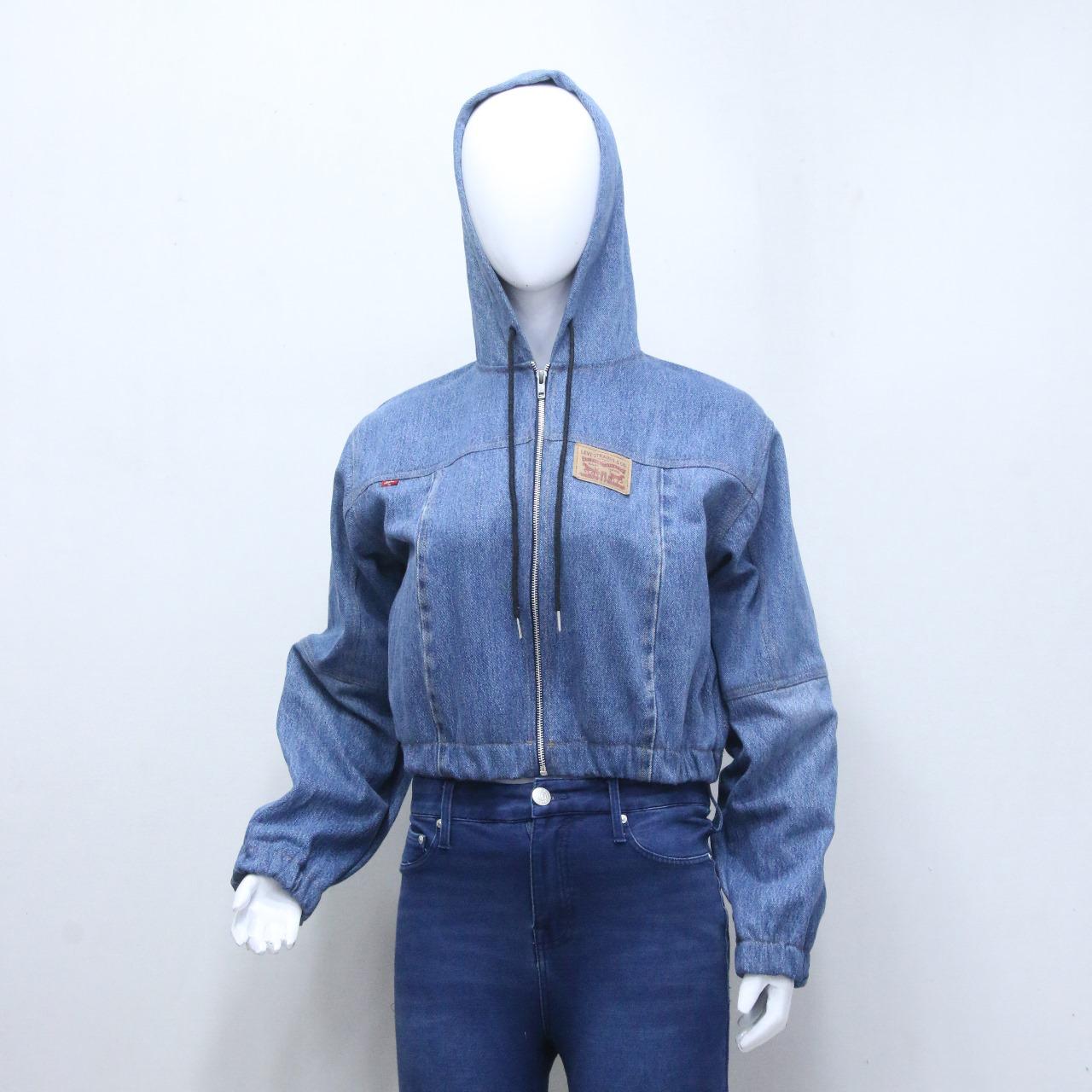 CR1269 Upcycled Denim Hooded Crop Jacket