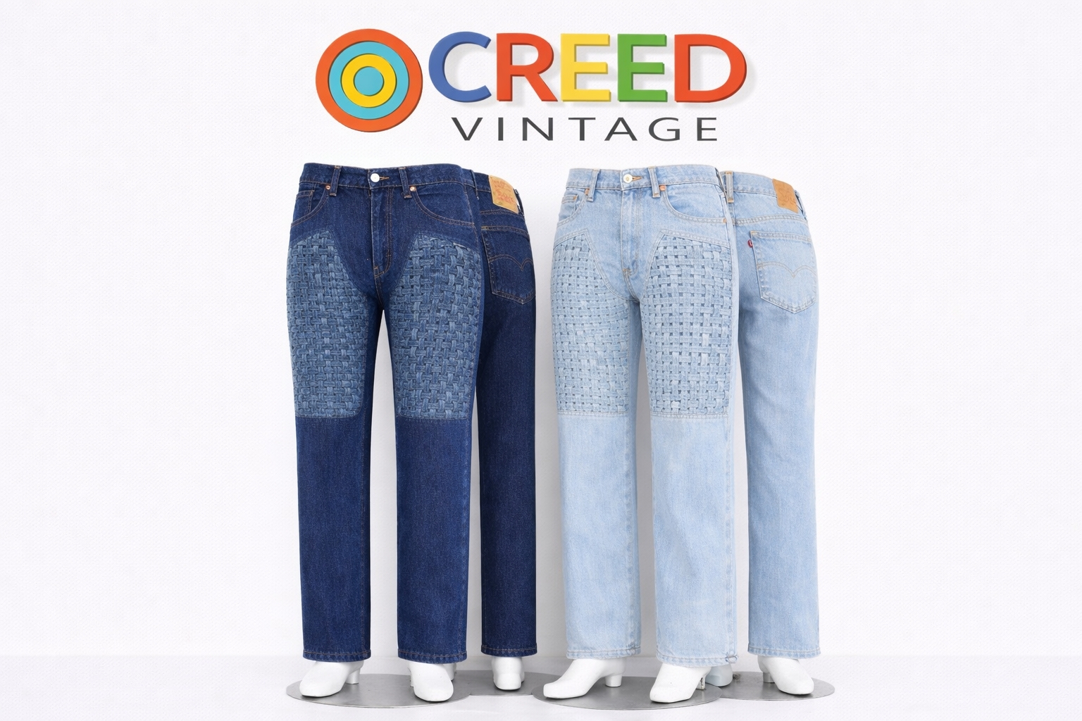 Jeans en denim à panneaux tissés upcyclés CR1270