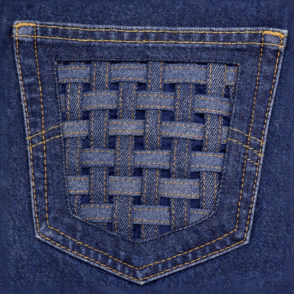 Jeans en denim à panneaux tissés upcyclés CR1270