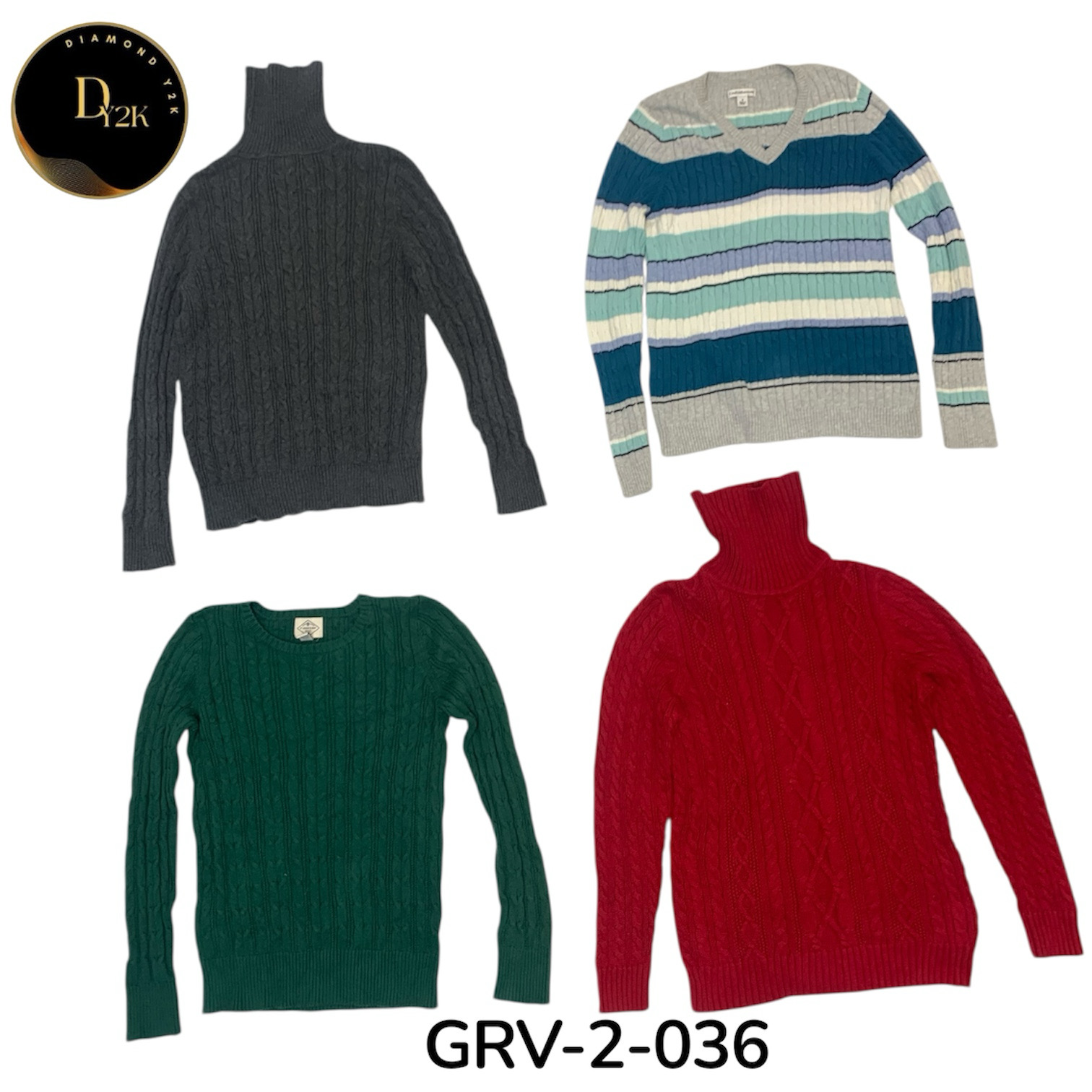 Pull en maille torsadée multicolore – Esthétique Y2K (GRV-2-036)