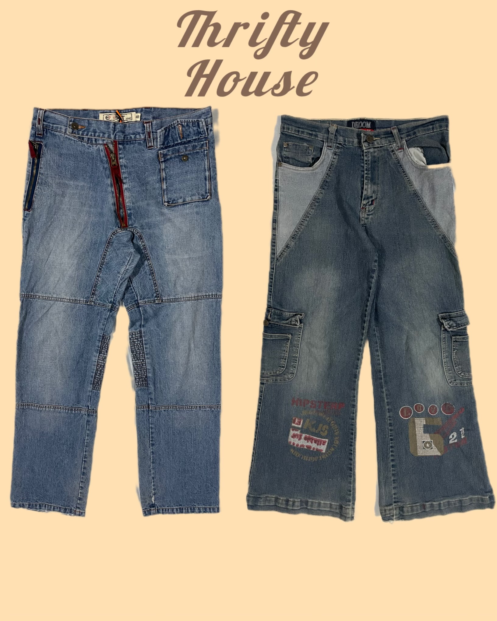 Vintage Wash Utility Y2k Jeans(TH/200)