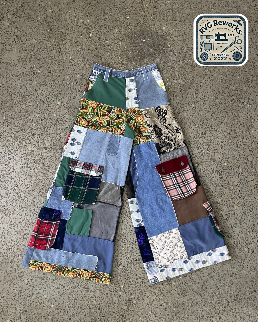 Upcycled Patchwork-Print Trousers