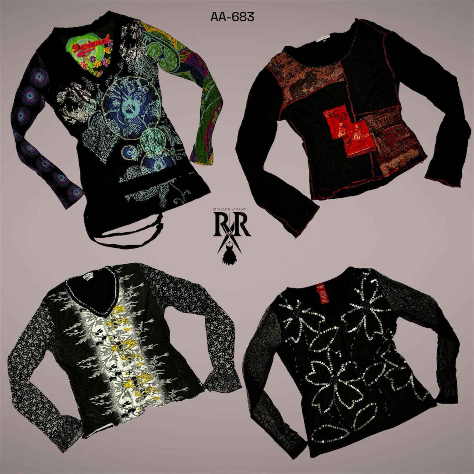 Y2K All Black Rave Full Sleeve Tops (AA-683)