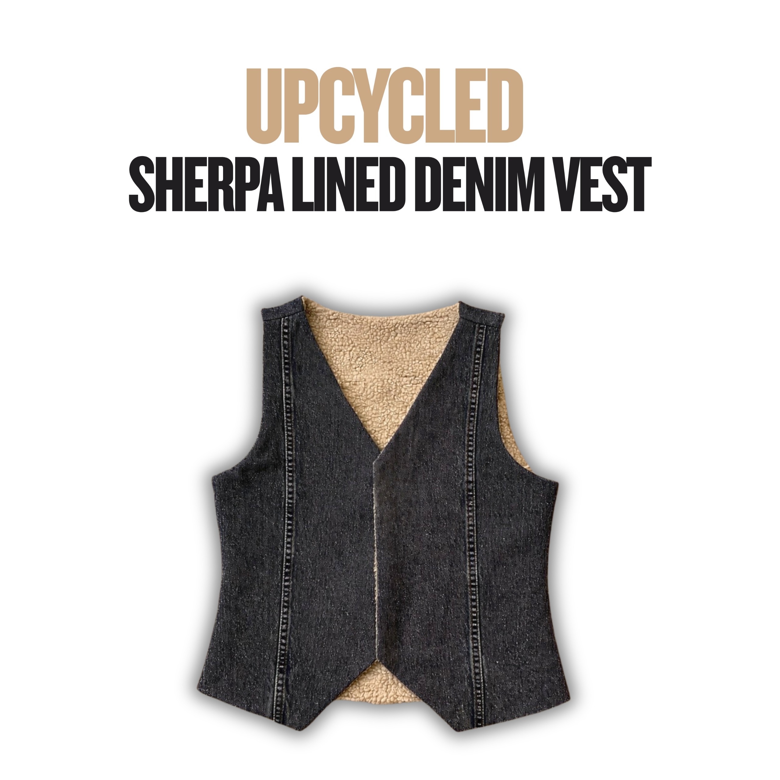 Upcycled Sherpa lined Deim Vest - Moq 15pcs