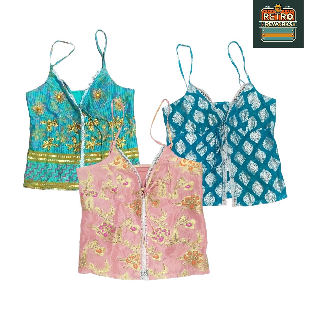 Upcycled style Lace Trim Khaddi Silk Cami Tops