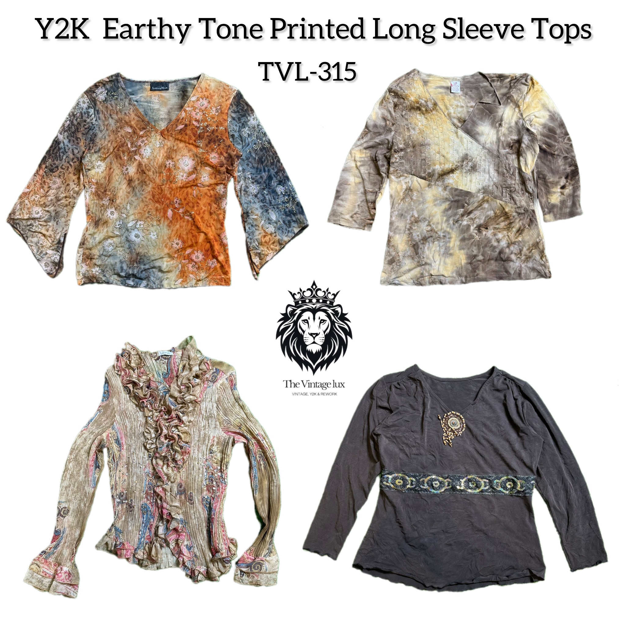 Y2K Earthy Tone Long Sleeves Tops (TVL-315)