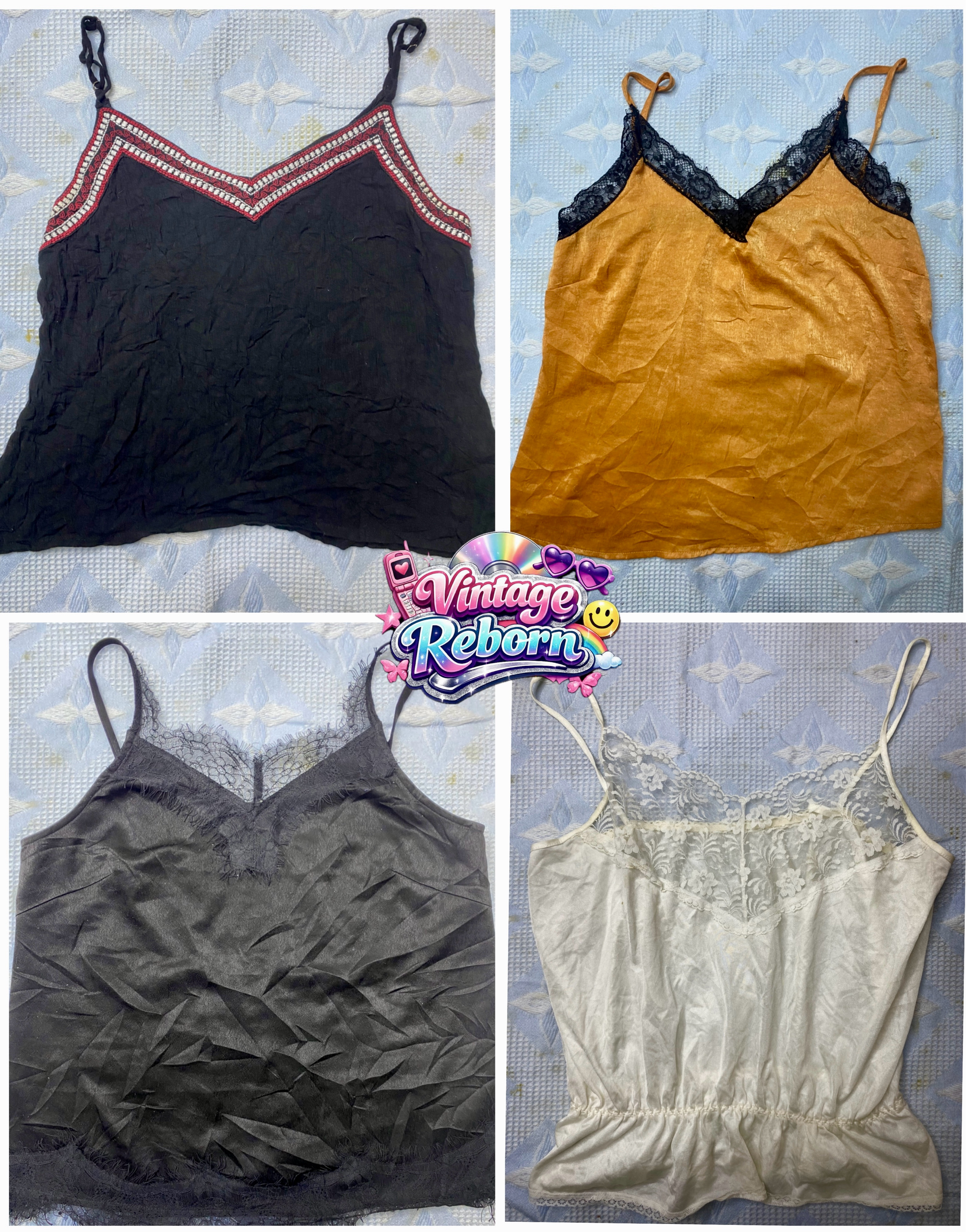 Pacote de Top Cami Vintage Y2K – Mistura Neutra & ..