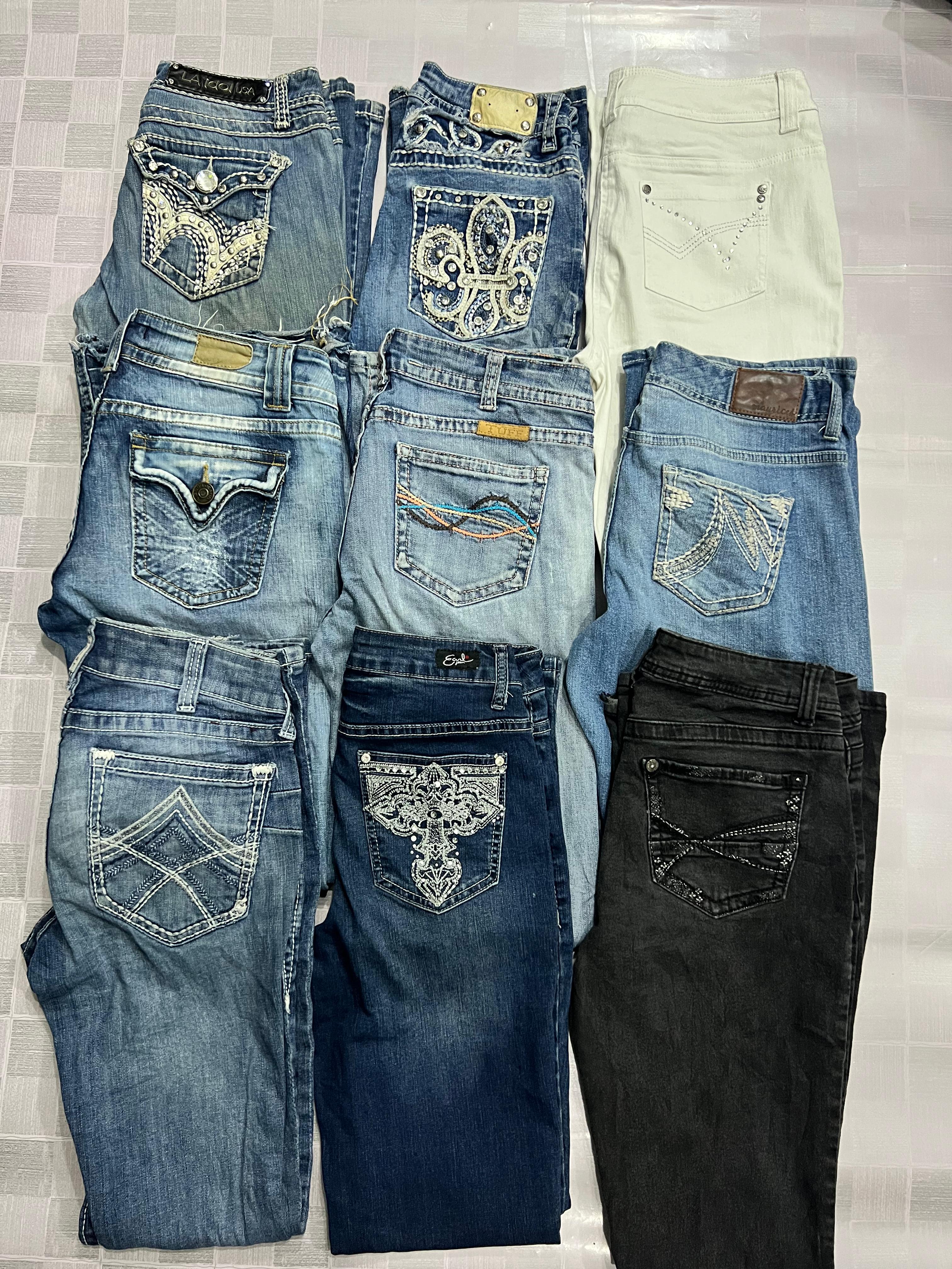 R419 Ladies Embellished Y2k Flared Jeans