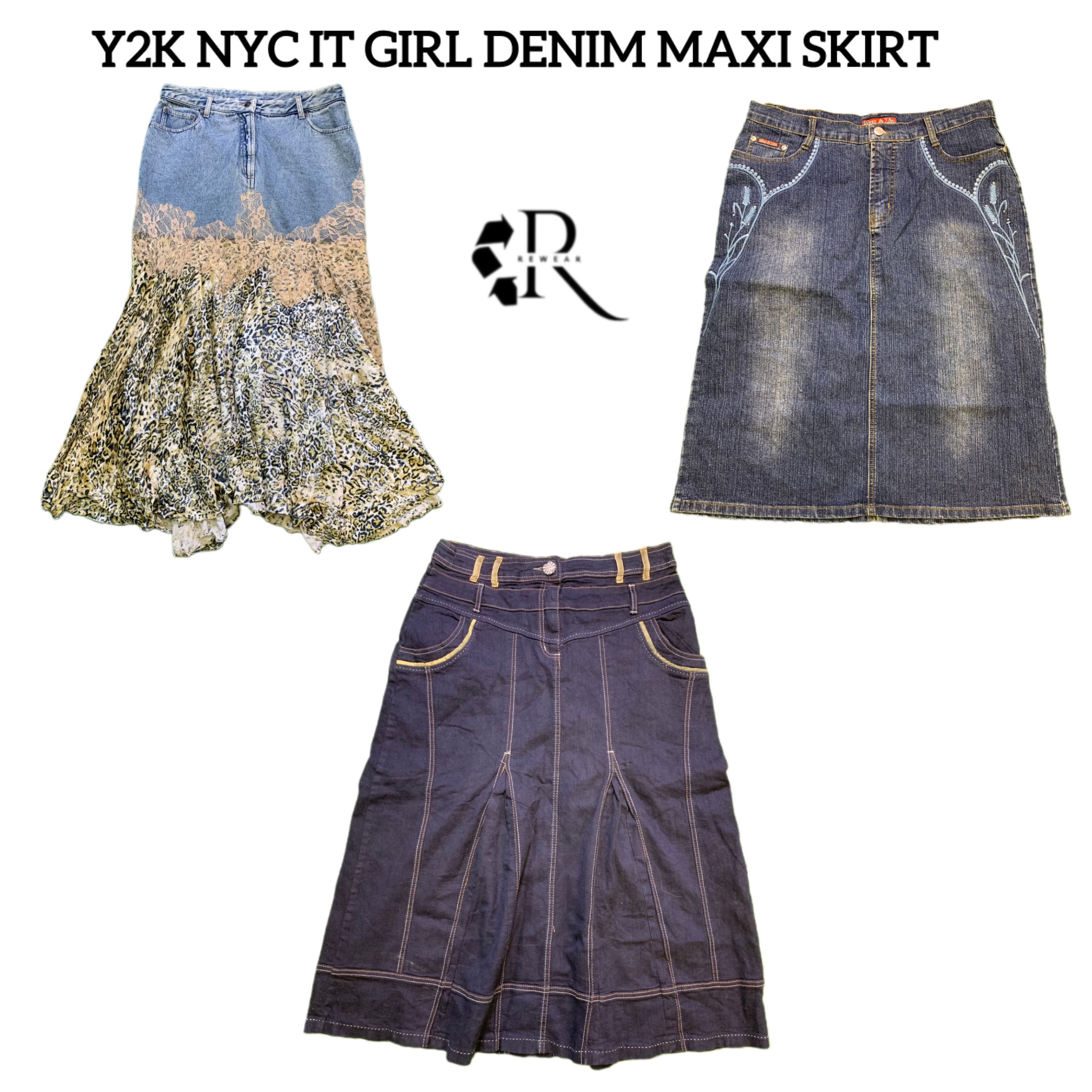 Y2K NYC IT Girl Denim Maxi Skirts RW-1577