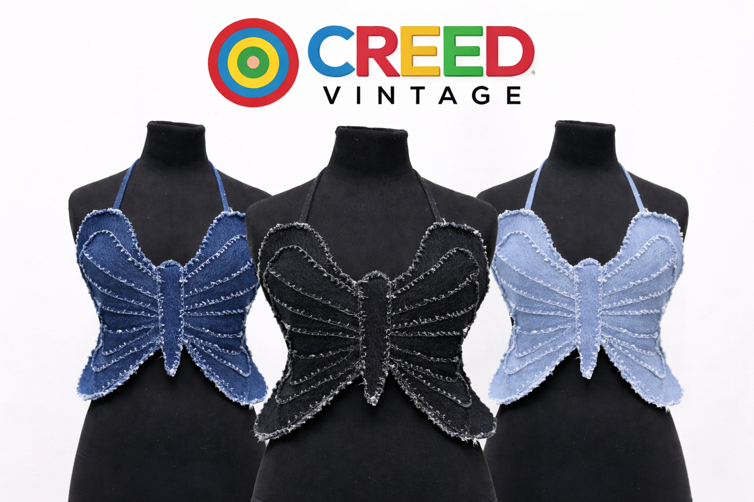 CR1324 Upcycled Denim Schmetterling Crop Top