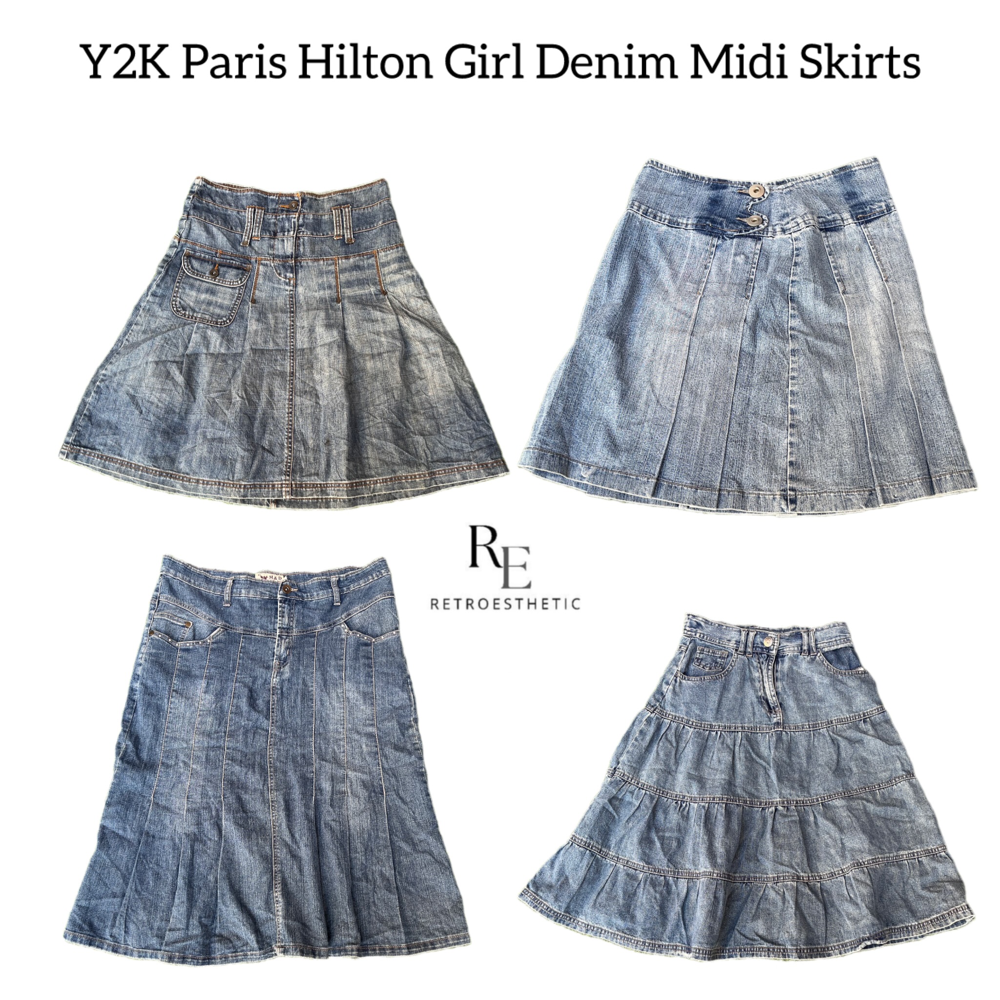 Y2K Paris Hilton Girl Denim Midi Röcke RE-2781