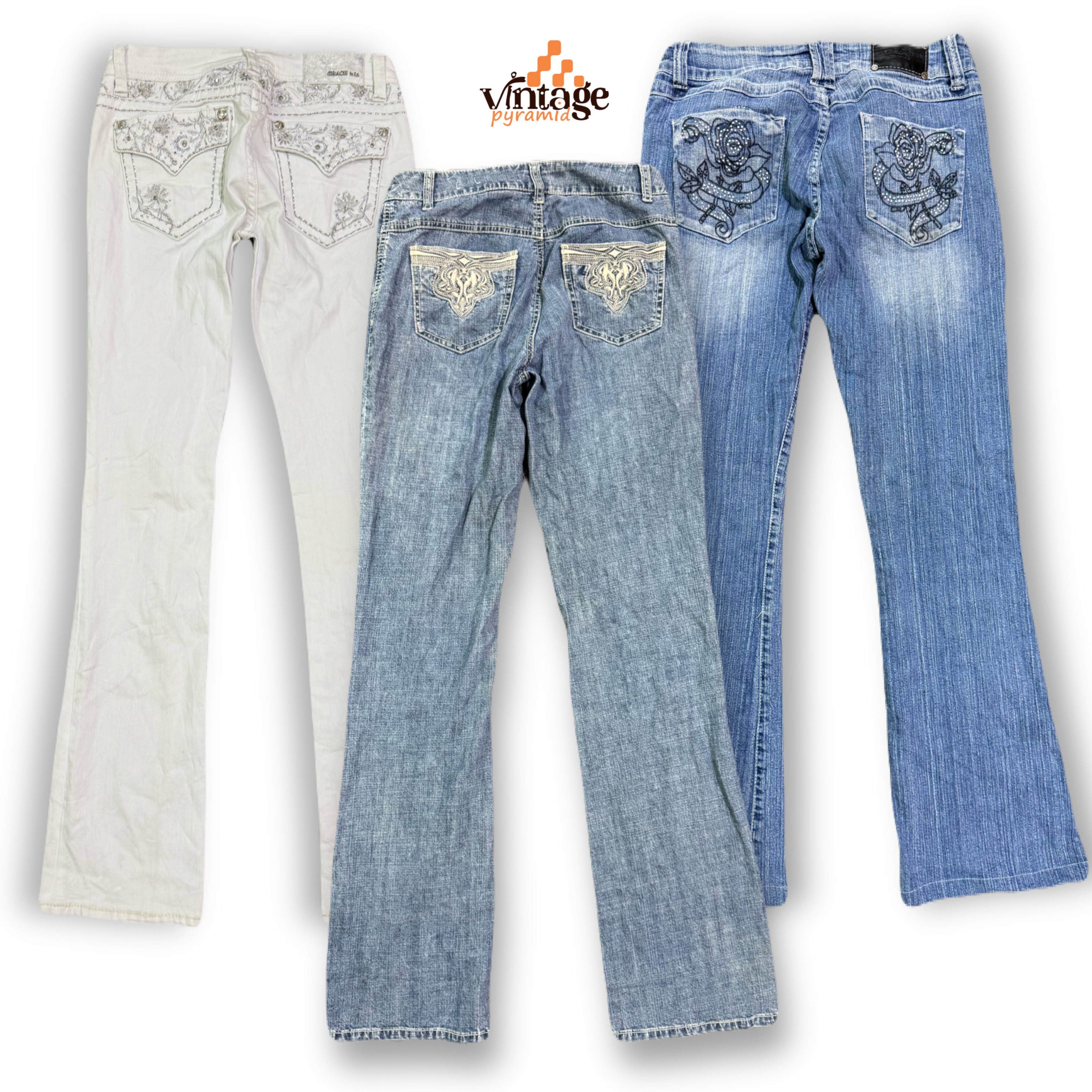 VPX1281 Y2K Flared, Bootcut Embellished Jeans