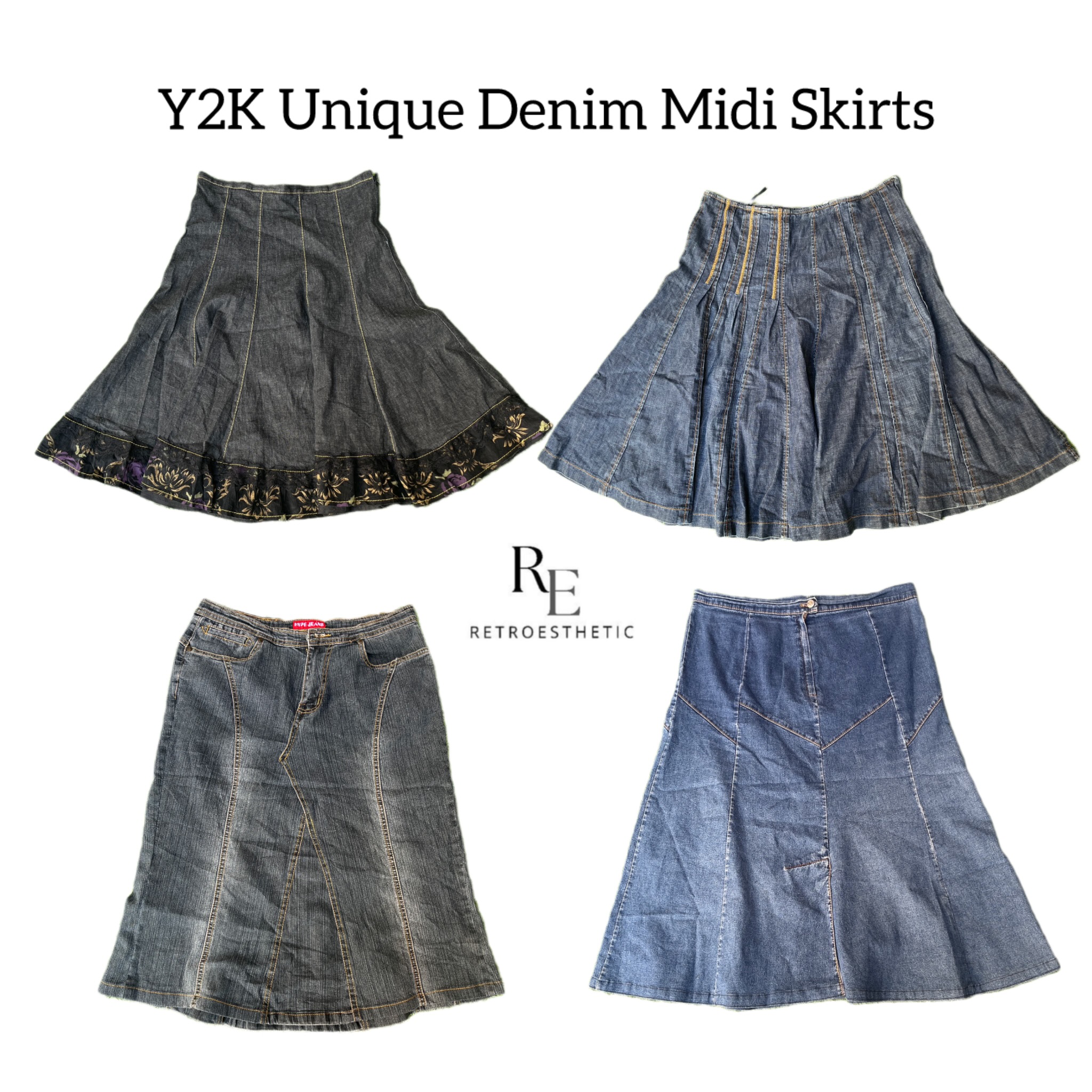 Y2K Einzigartige Denim Midi-Röcke RE-2789