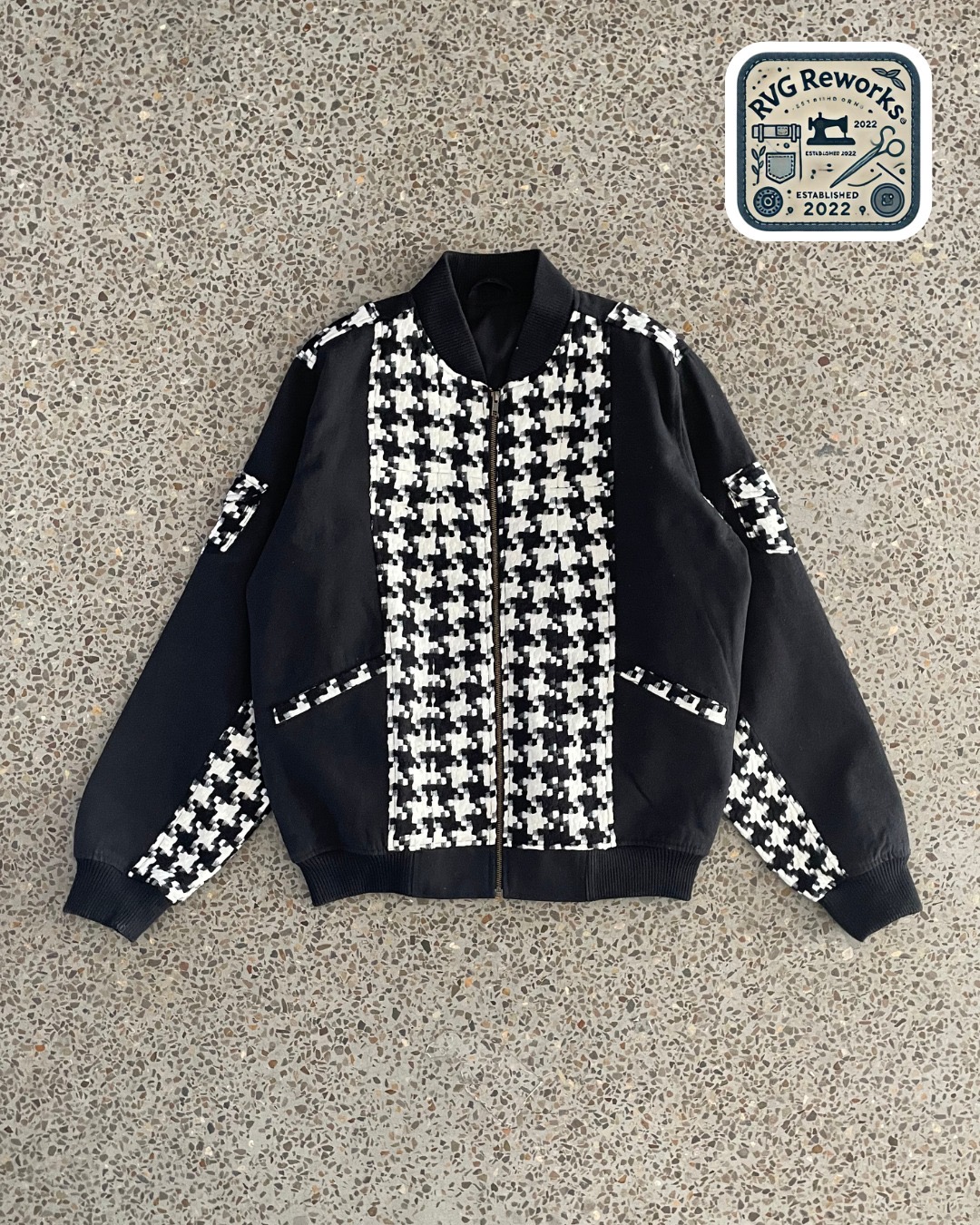 Upcycled Printed Panel Bomber Jacket