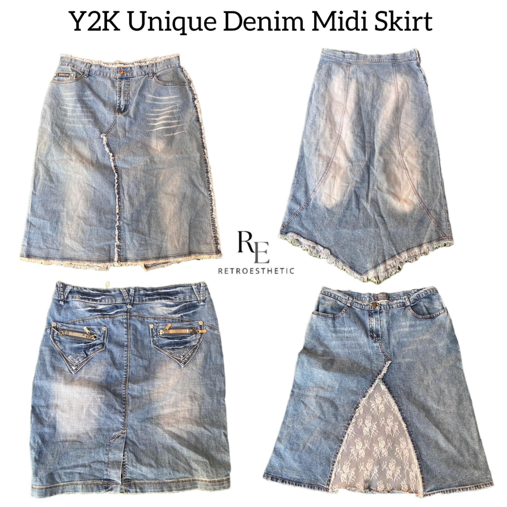 Y2Kユニークデニムミディスカート RE-2799