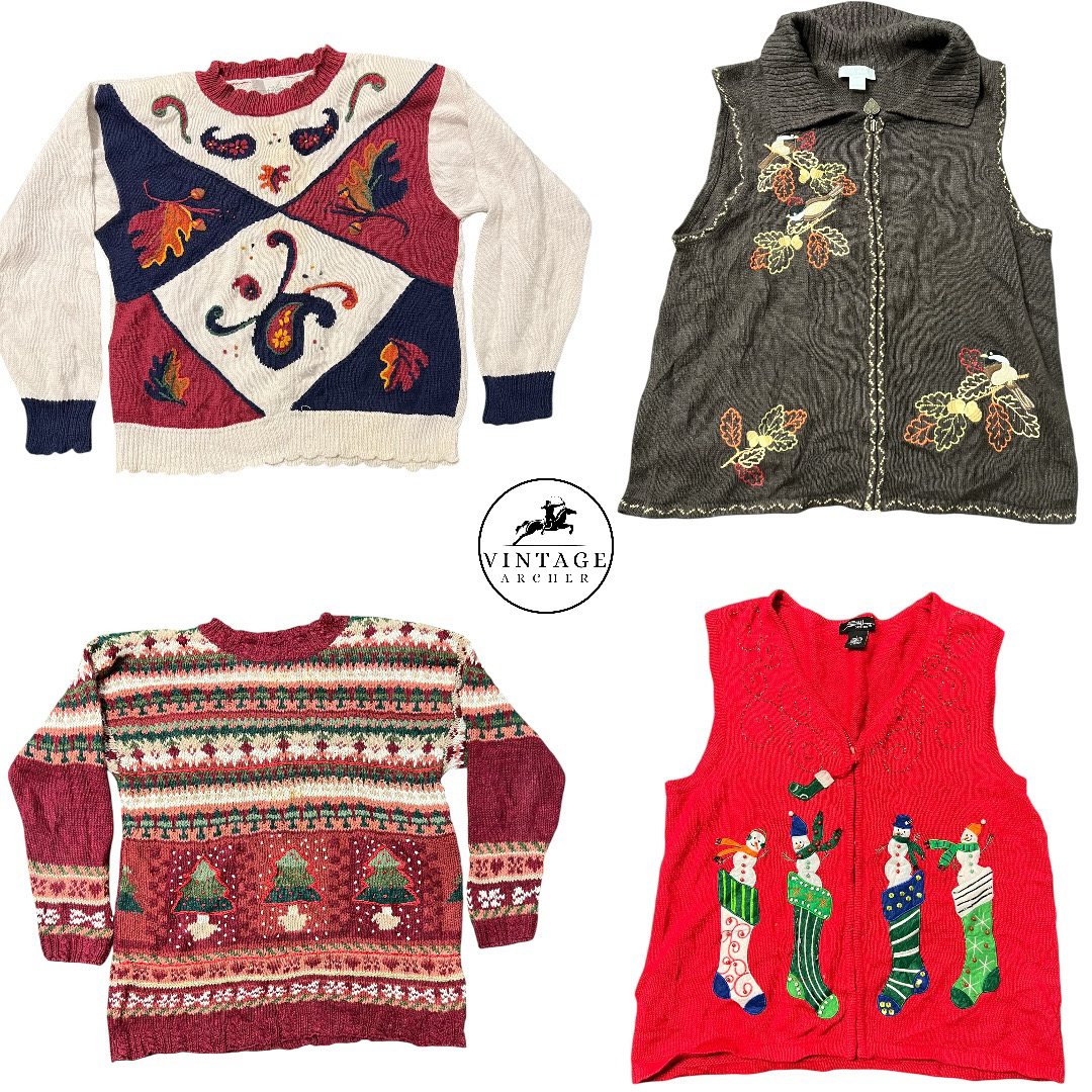 Y2K Retro Birds & Flowers Theme Jumpers: 10 Pcs (S..