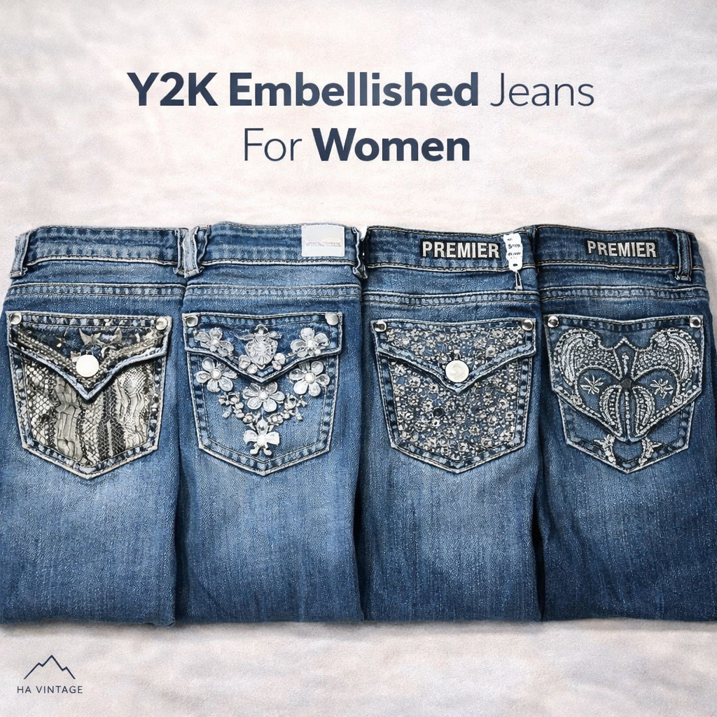 Y2K Bootcut Verzierte Damenjeans
