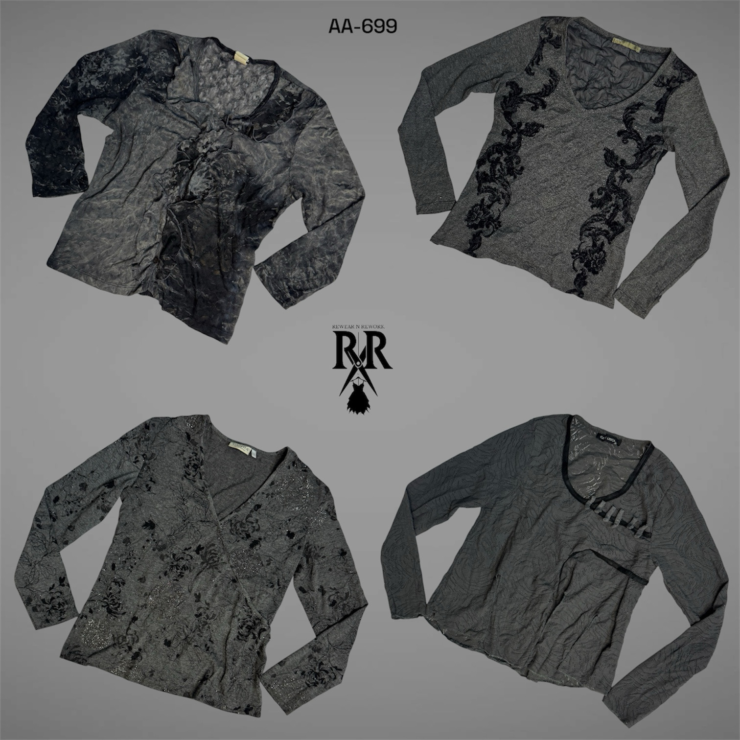 Y2K Dark Academia Misty Grey Full Sleeve Tops (AA-..