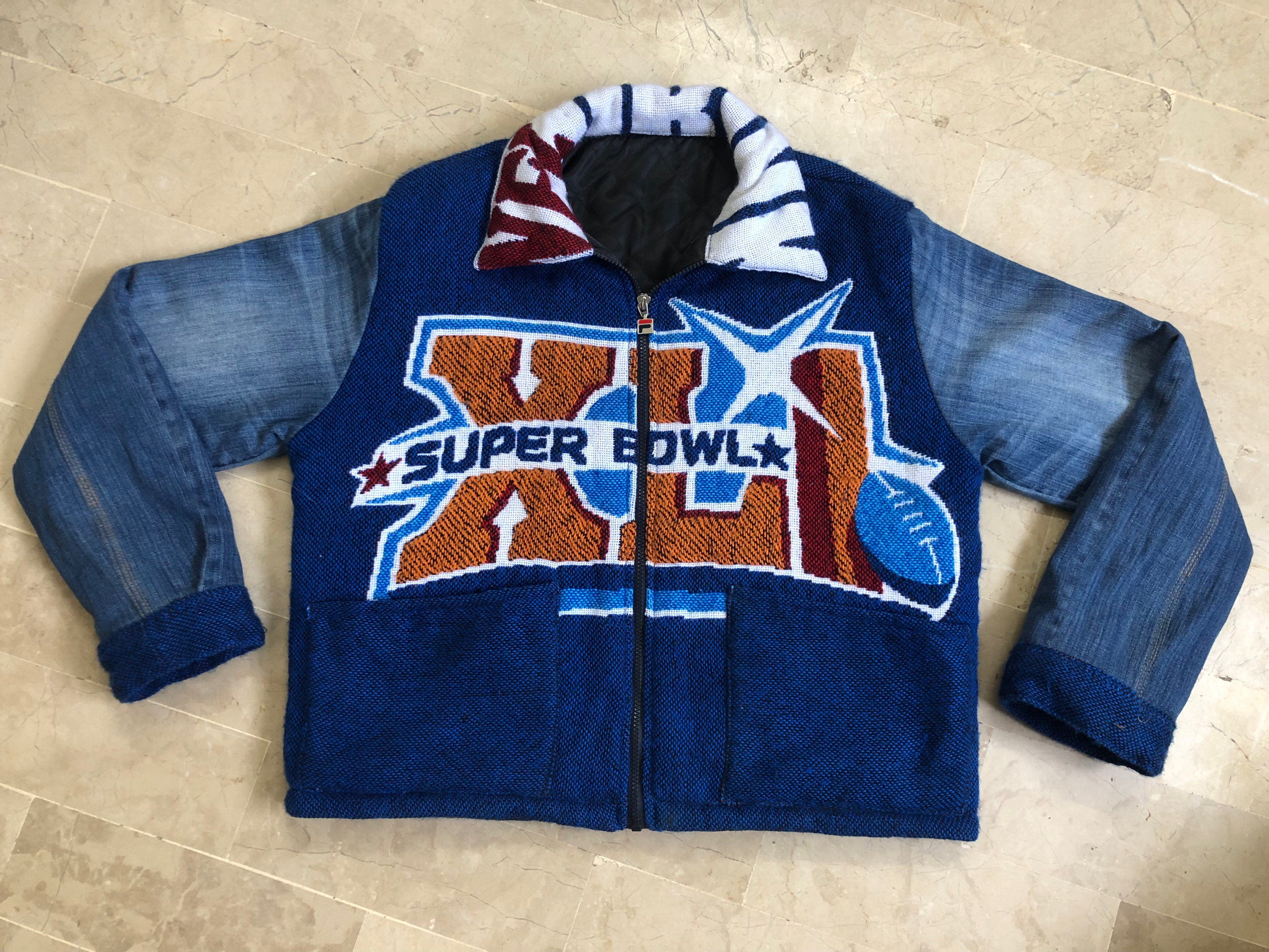 Upcycled Tapestry Jacket mit Denim-Ärmeln - Moq 10