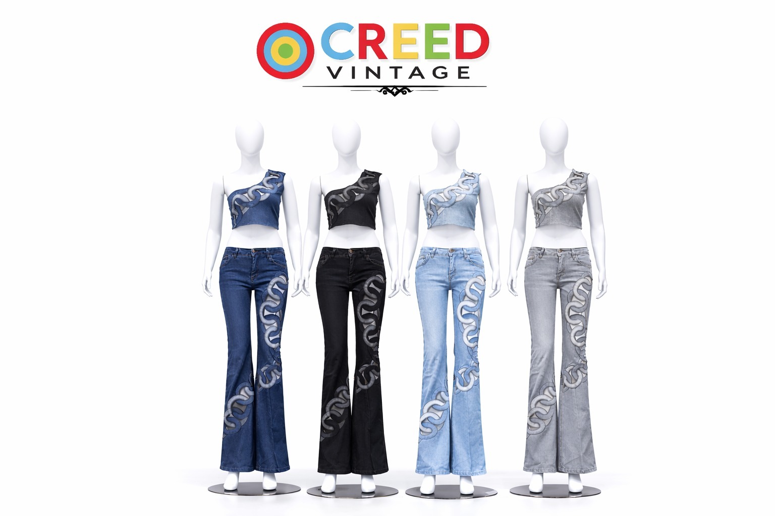 CR1342   Set Co-Ord in Denim con Motivo a Catena A..