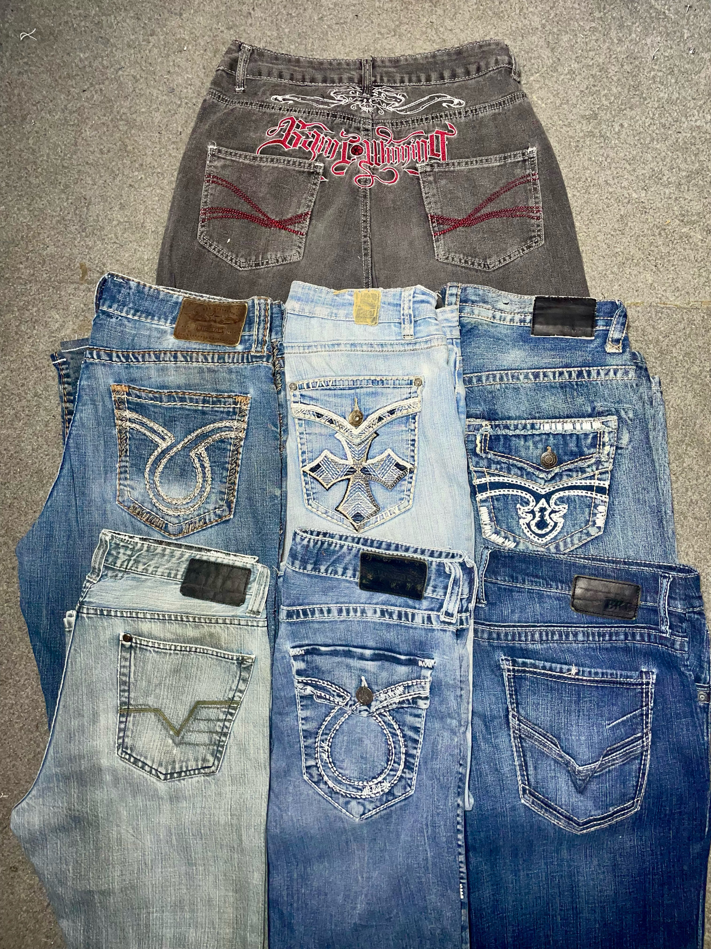 Y2k gestickte Herren Bootcut/Straight Jeans