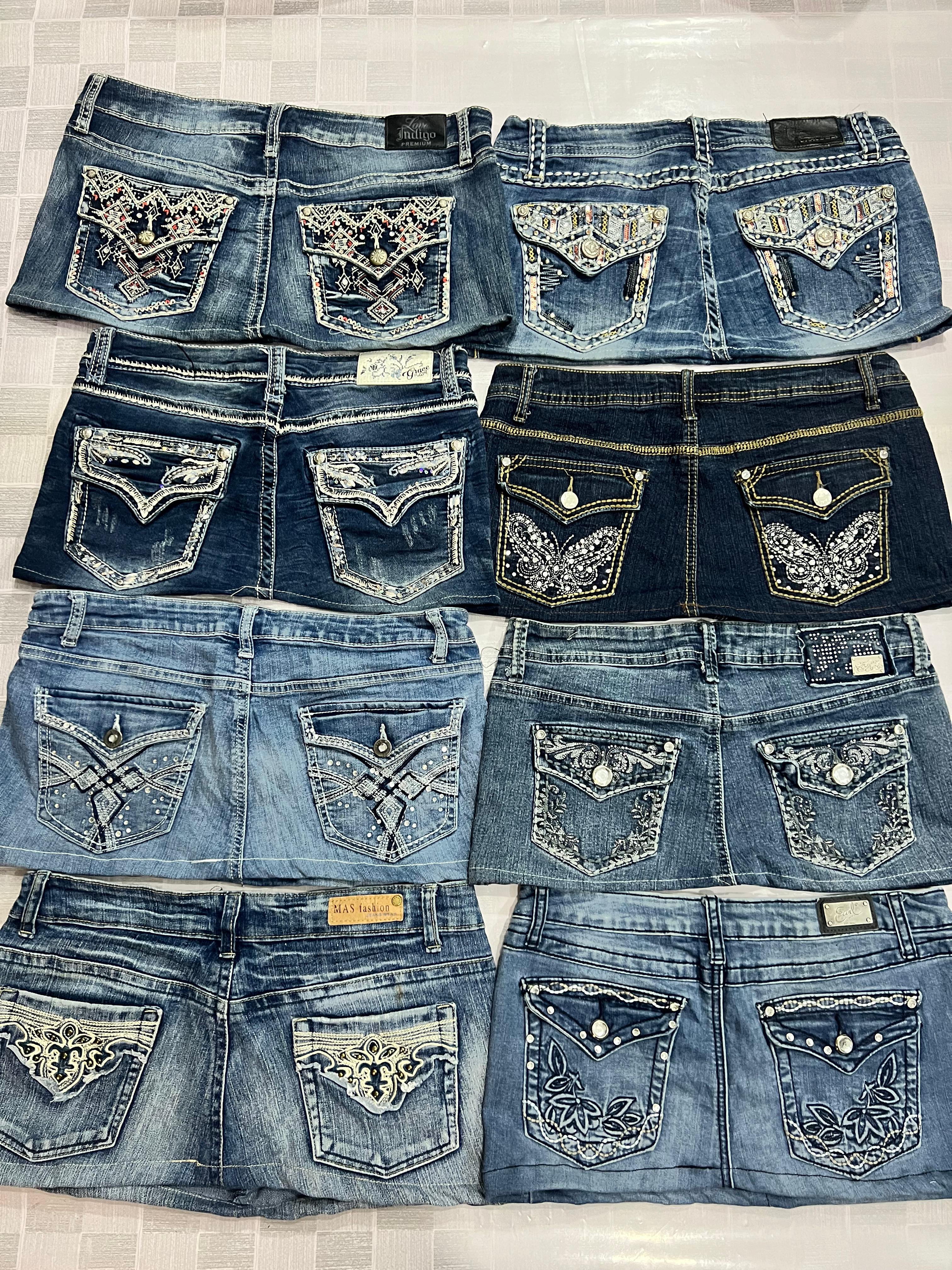 R422 Upcycled Ladies Embellished Y2k Micro Mini Sk..